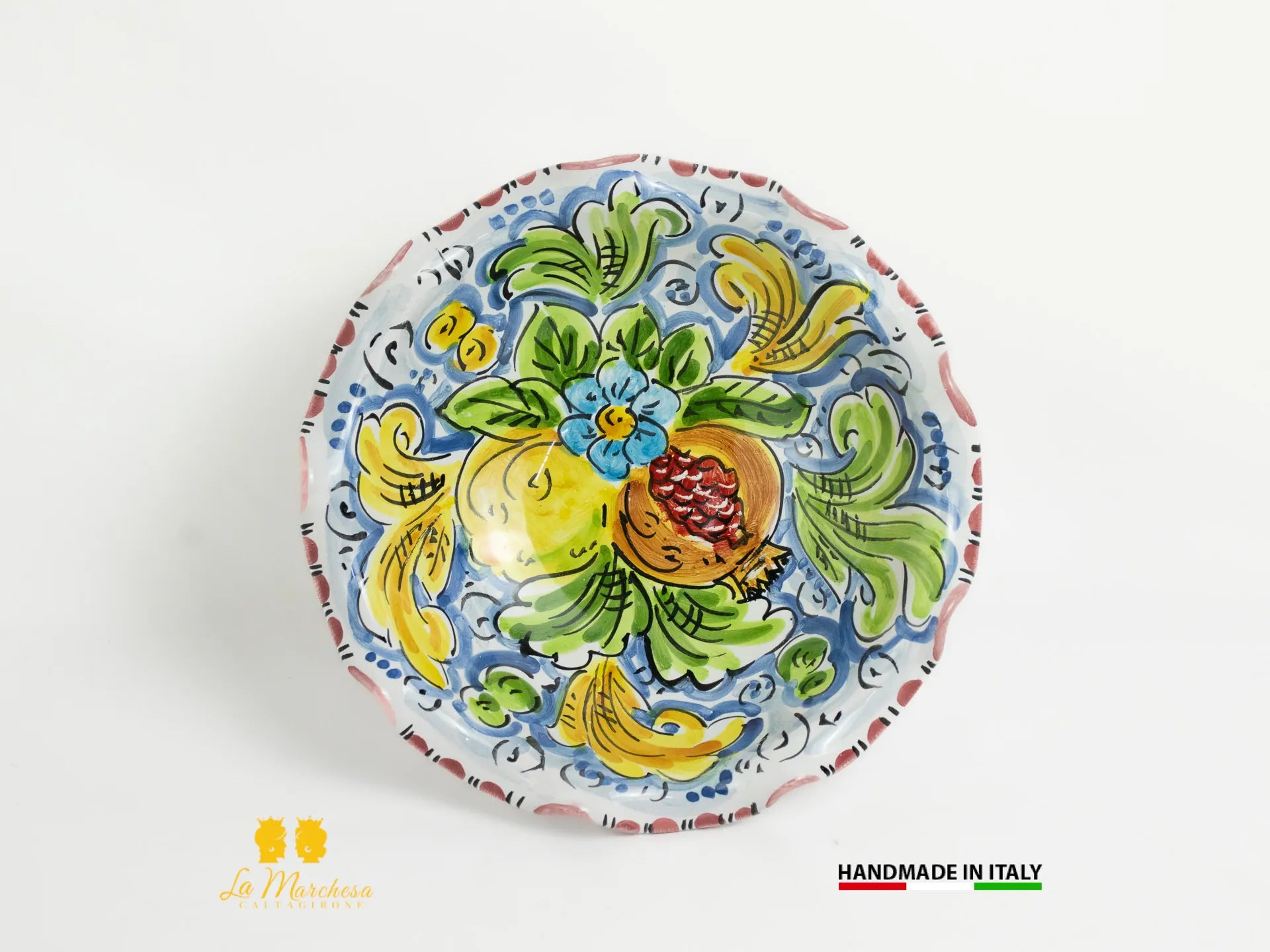 Portafrutta Ciotola con alzata orlata in Ceramica di Caltagirone frutta L20