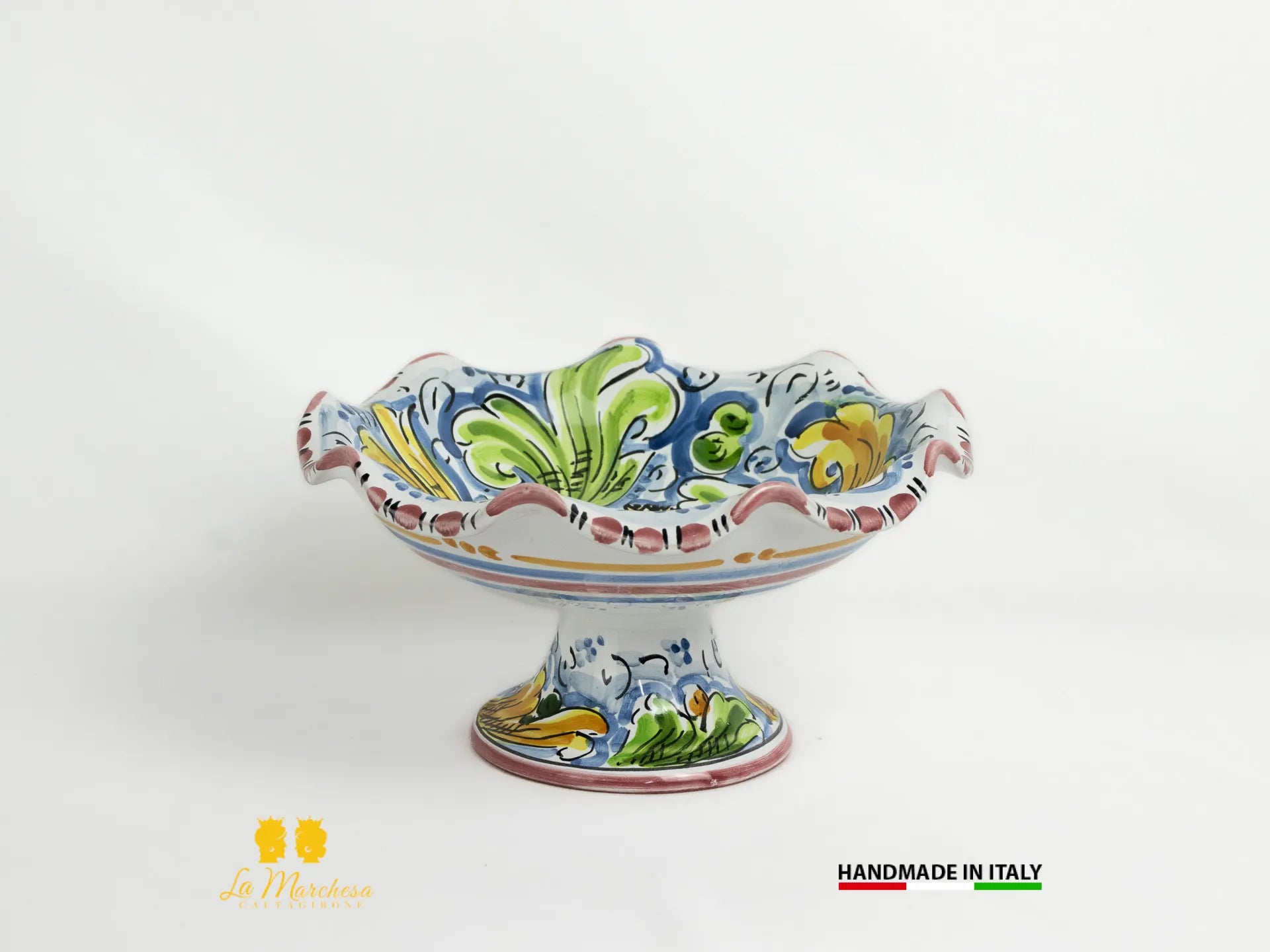 Portafrutta Ciotola con alzata orlata in Ceramica di Caltagirone frutta L20