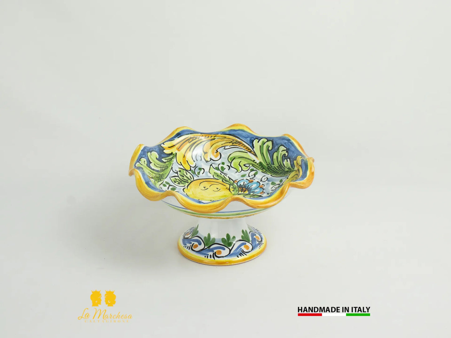 Portafrutta Ciotola con alzata orlata in Ceramica di Caltagirone frutta L20