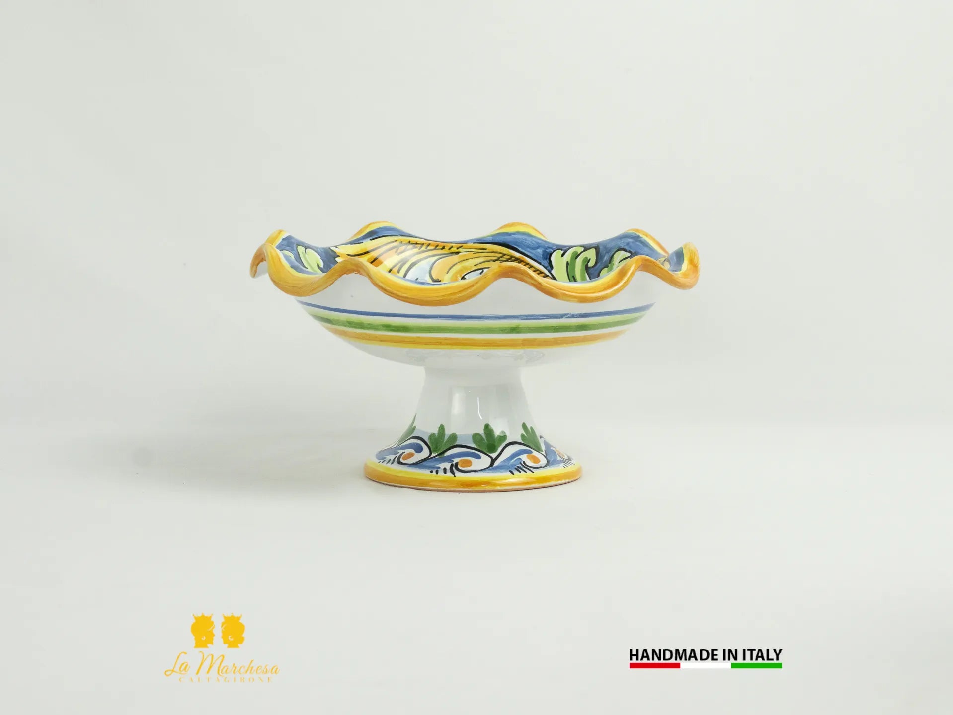 Portafrutta Ciotola con alzata orlata in Ceramica di Caltagirone frutta L20