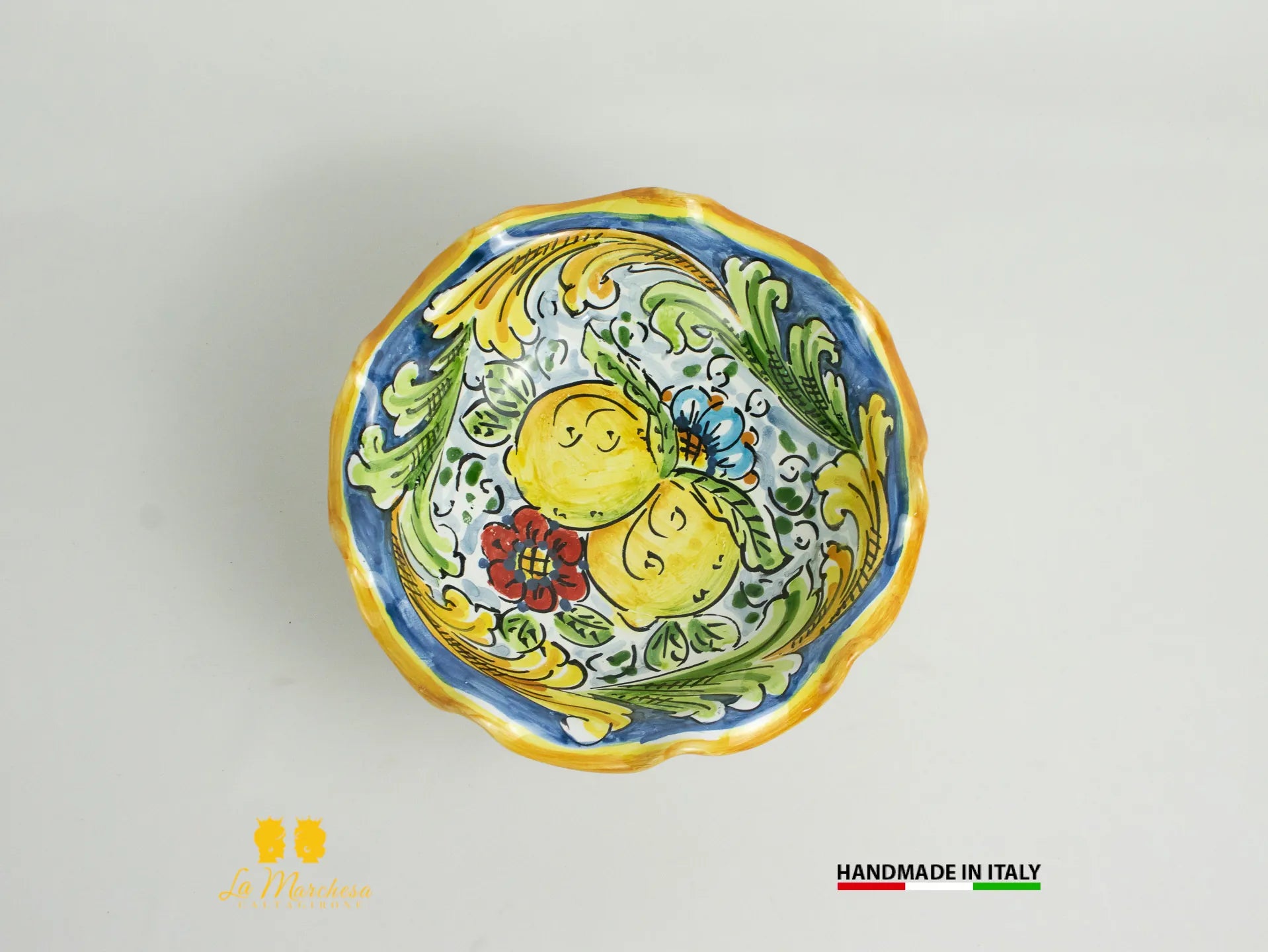 Portafrutta Ciotola con alzata orlata in Ceramica di Caltagirone frutta L20