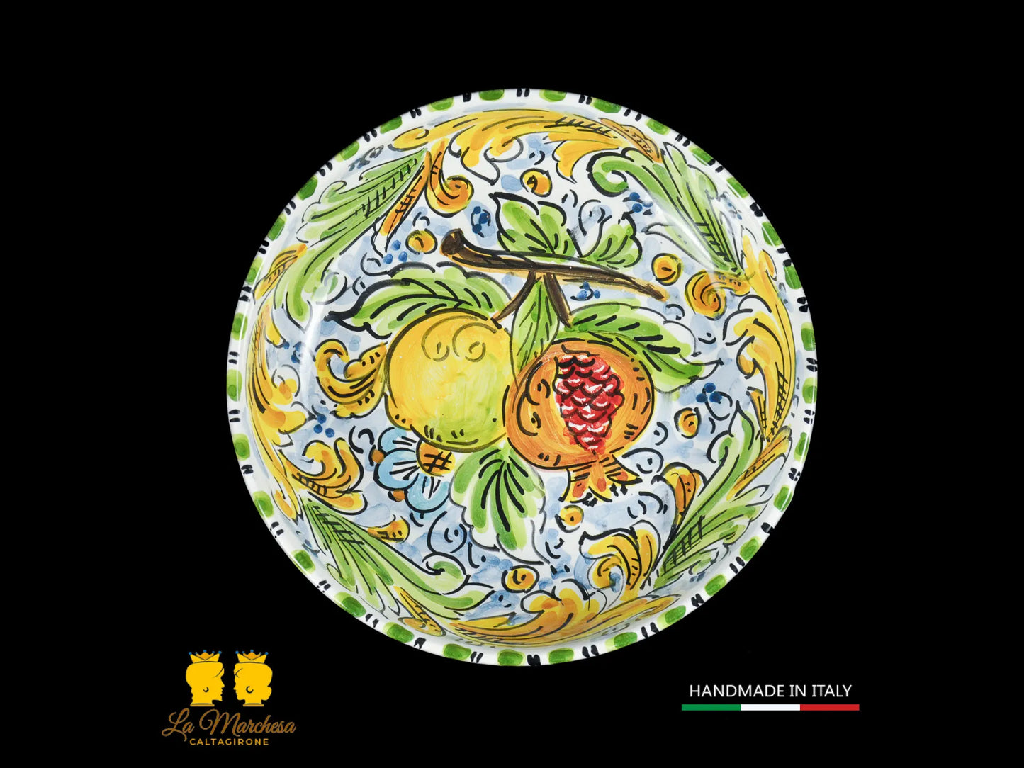 Piattino tondo in Ceramica di Caltagirone ornato frutta 20cm