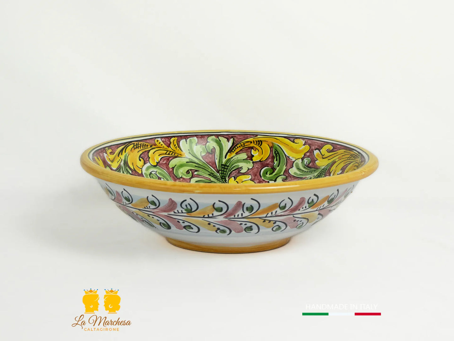 Ciotola in Ceramica di Caltagirone ornato frutta bordeaux 29cm