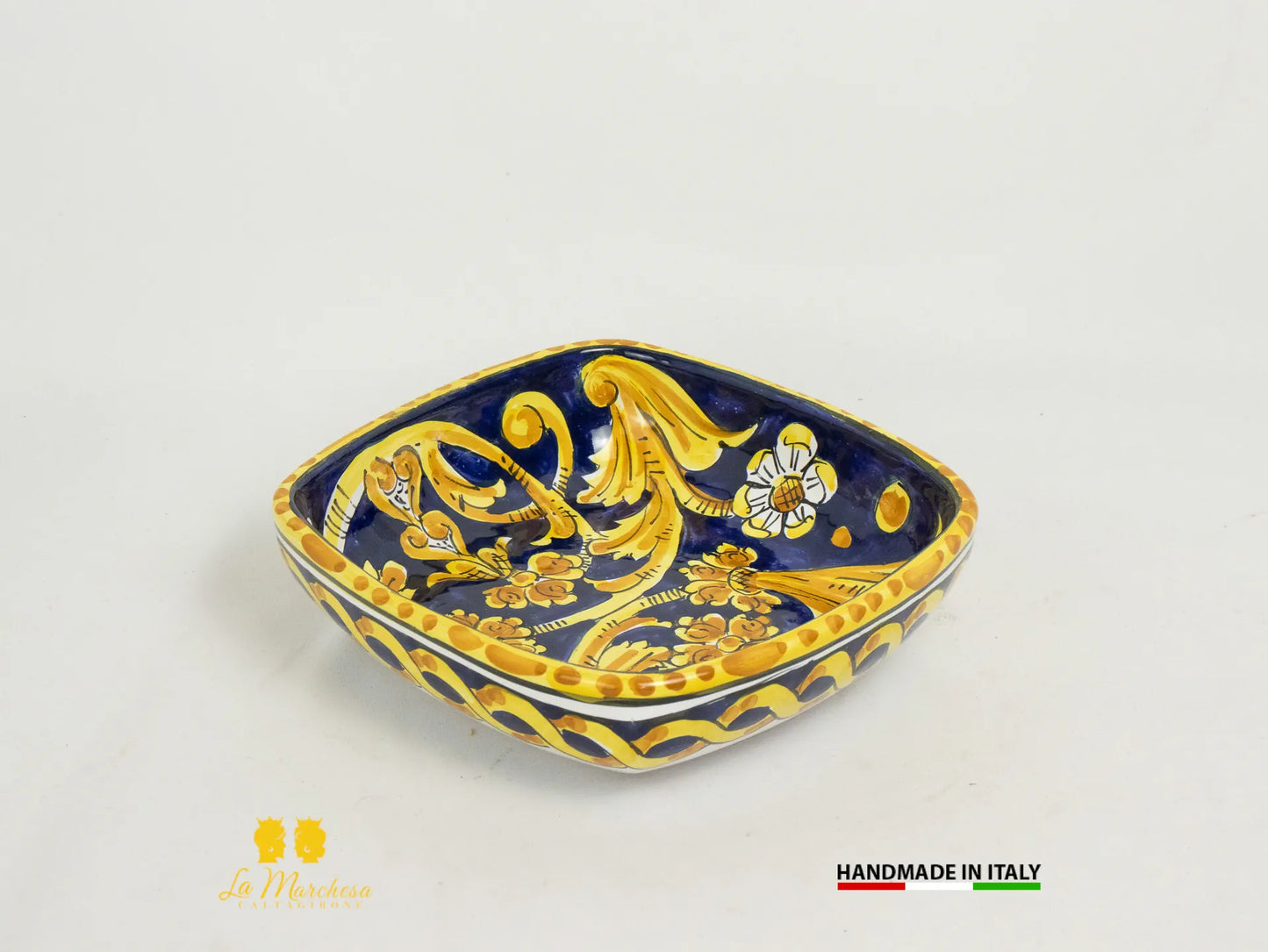 Ciotola decorata in Ceramica di Caltagirone quadrata 19cm - Varie decori