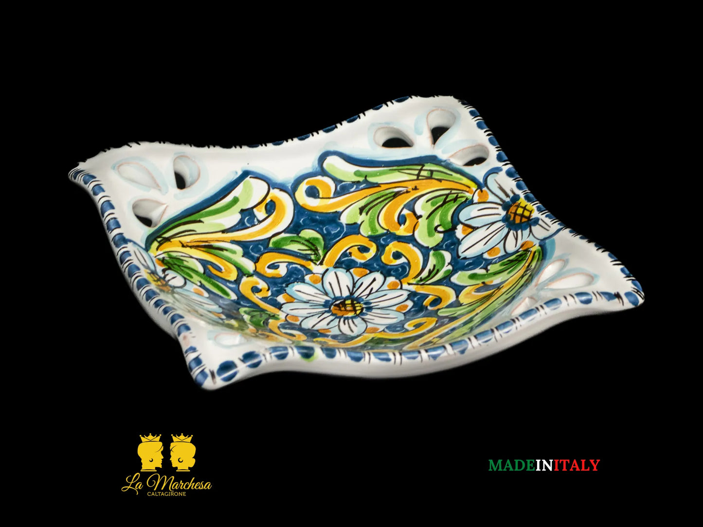 Ciotola Svuotatasche ingresso Ceramica di Caltagirone decorato con intagli 17cm - Vari Colori