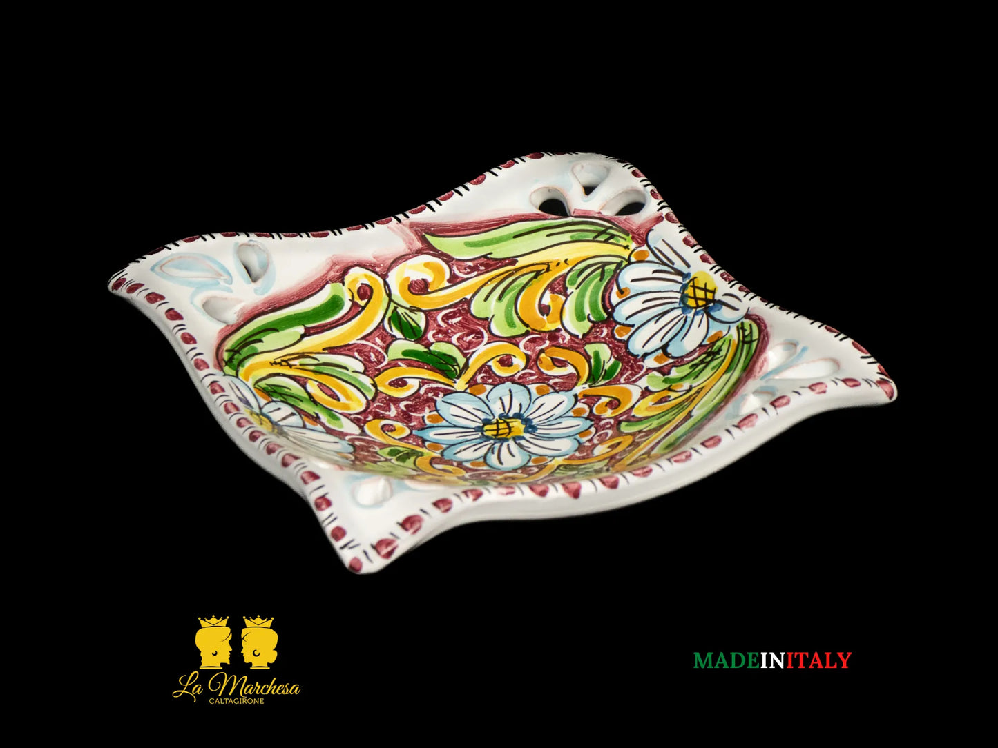Ciotola Svuotatasche ingresso Ceramica di Caltagirone decorato con intagli 17cm - Vari Colori