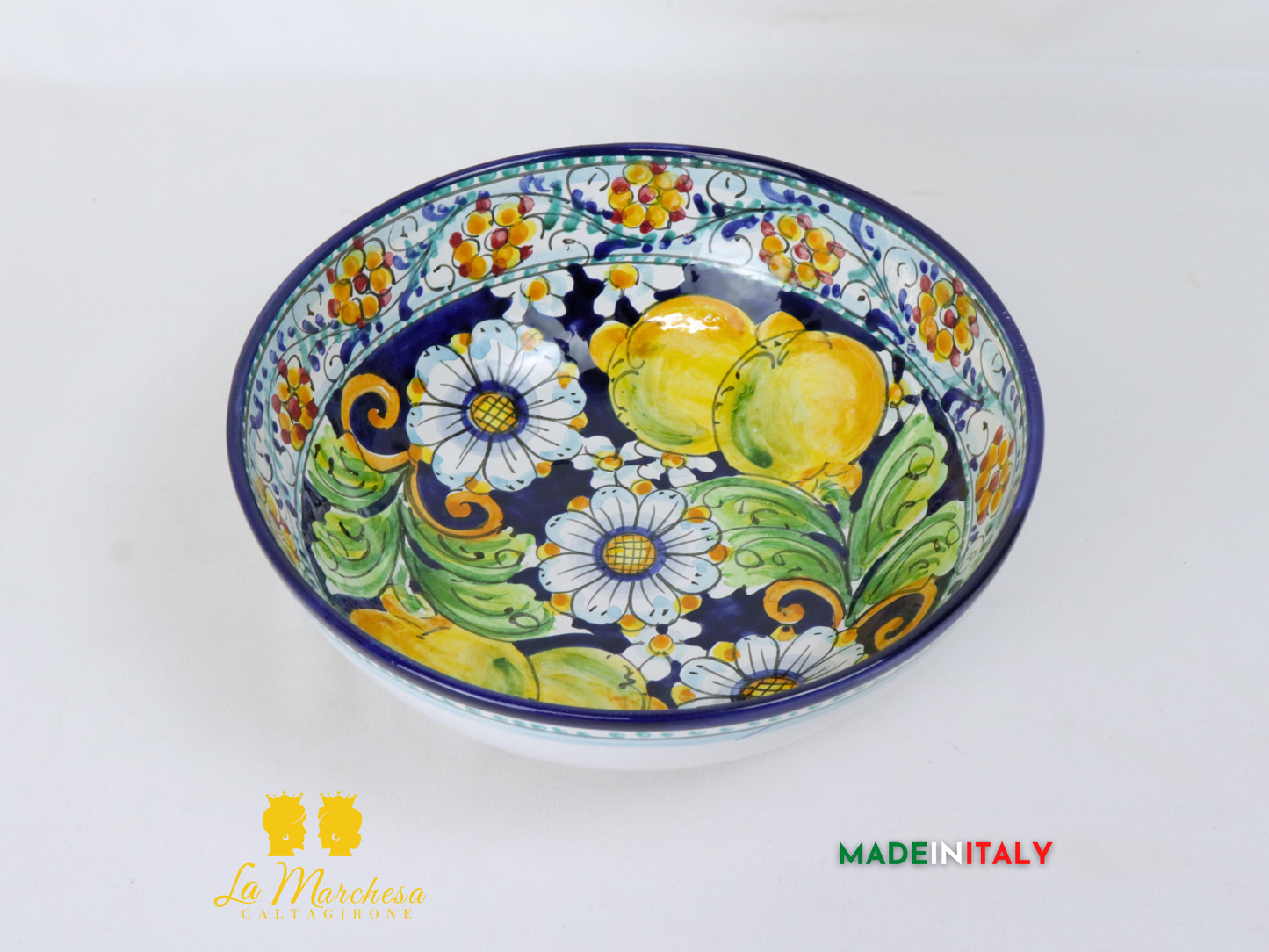 Ciotola decorata Ceramica Caltagirone blu cobalto 600 limoni - Varie Misure