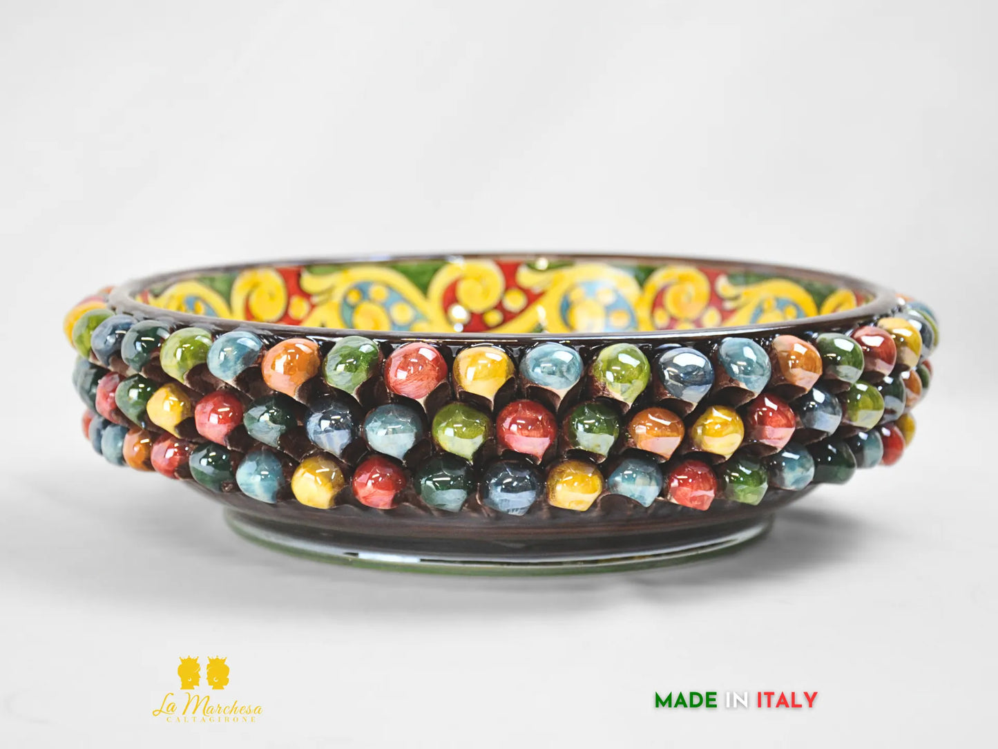 Ciotola in Ceramica di Caltagirone Alta Pigna Madreperla Multicolore Carretto - grande