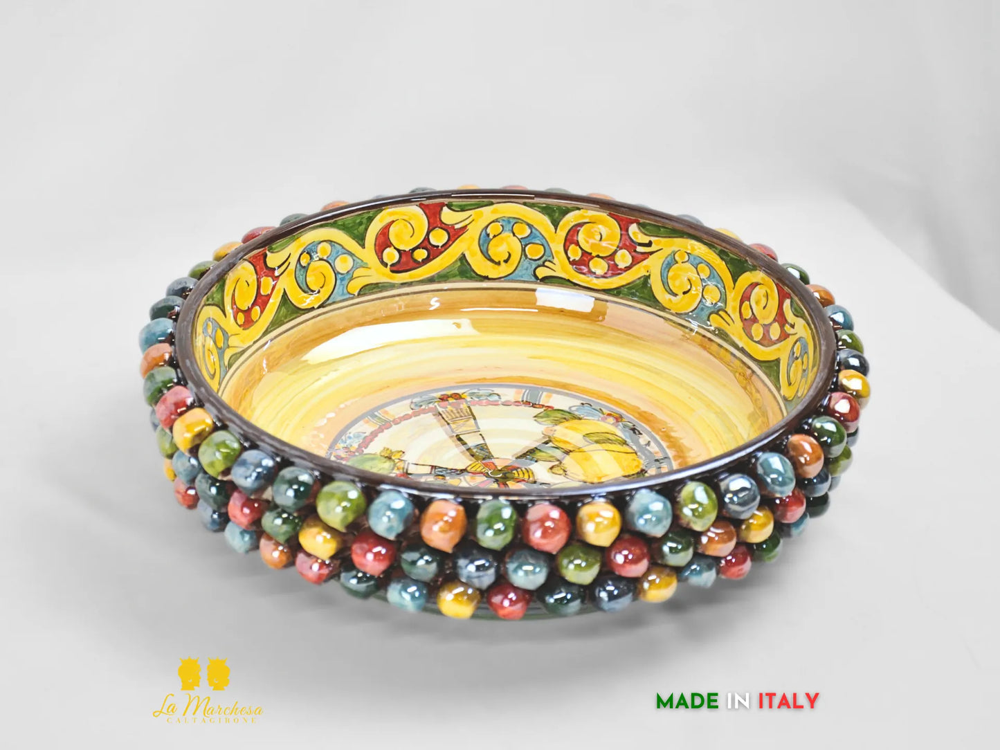 Ciotola in Ceramica di Caltagirone Alta Pigna Madreperla Multicolore Carretto - grande