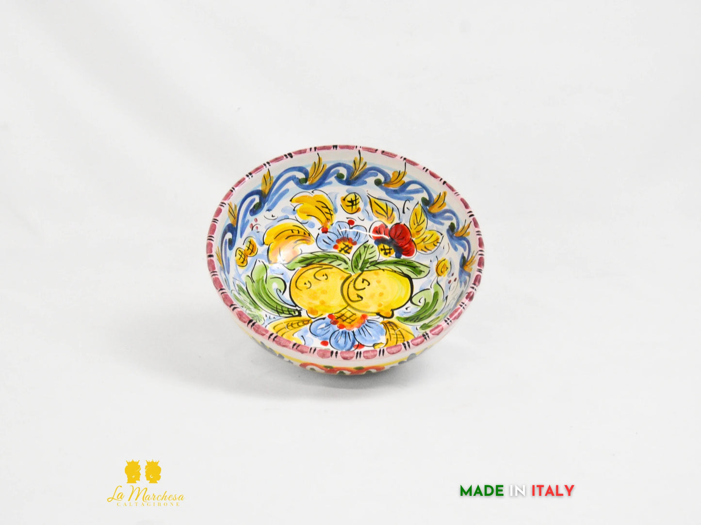 Ciotola tonda in Ceramica di Caltagirone ornato frutta 20cm