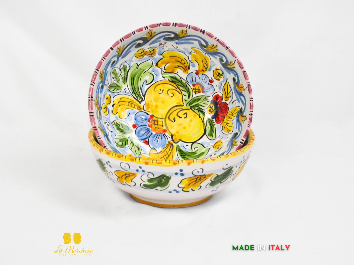 Ciotola tonda in Ceramica di Caltagirone ornato frutta 20cm