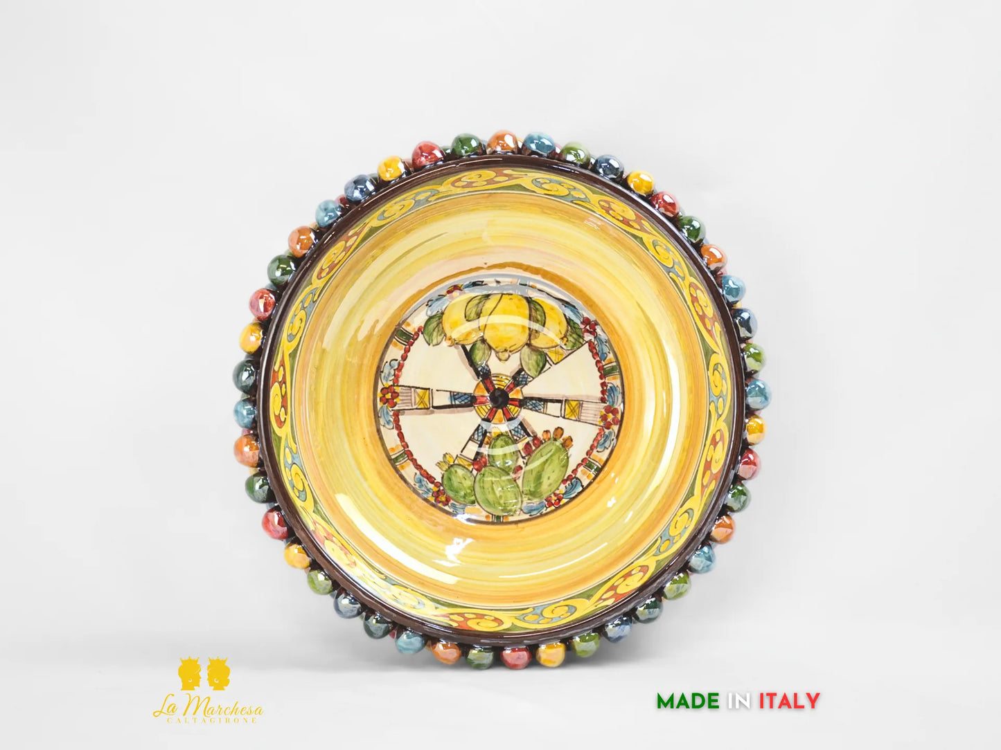 Ciotola in Ceramica di Caltagirone Alta Pigna Madreperla Multicolore Carretto - grande