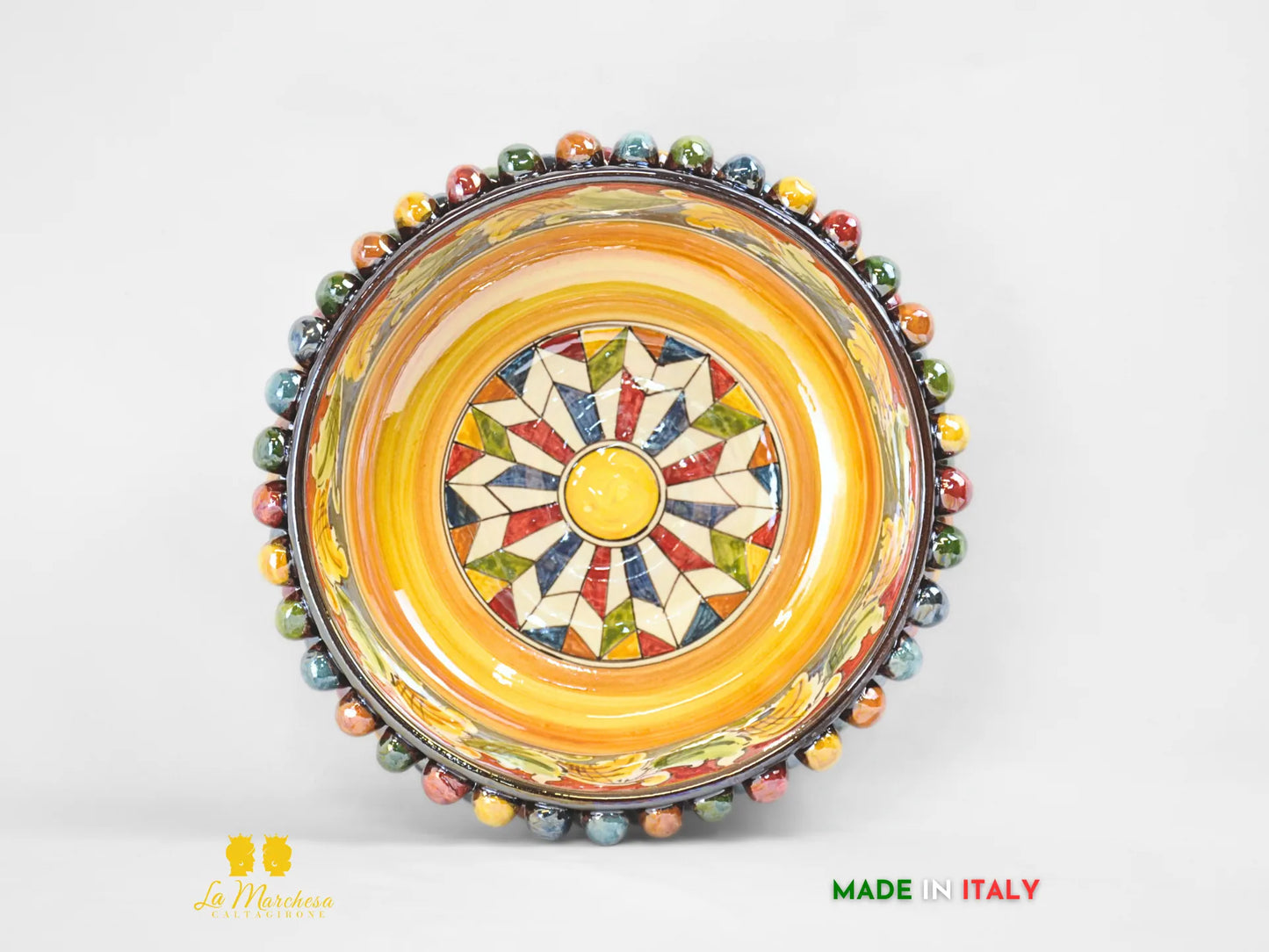 Ciotola in Ceramica di Caltagirone Alta Pigna Madreperla Multicolore Carretto - media