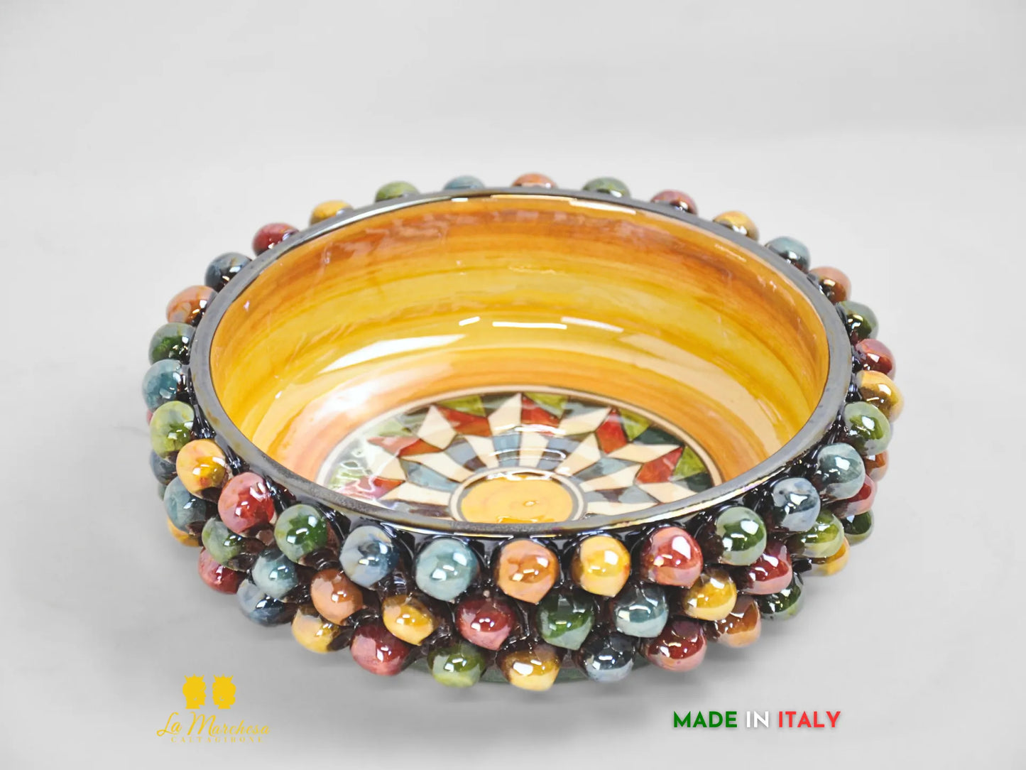 Ciotola in Ceramica di Caltagirone Alta Pigna Madreperla Multicolore Carretto - grande
