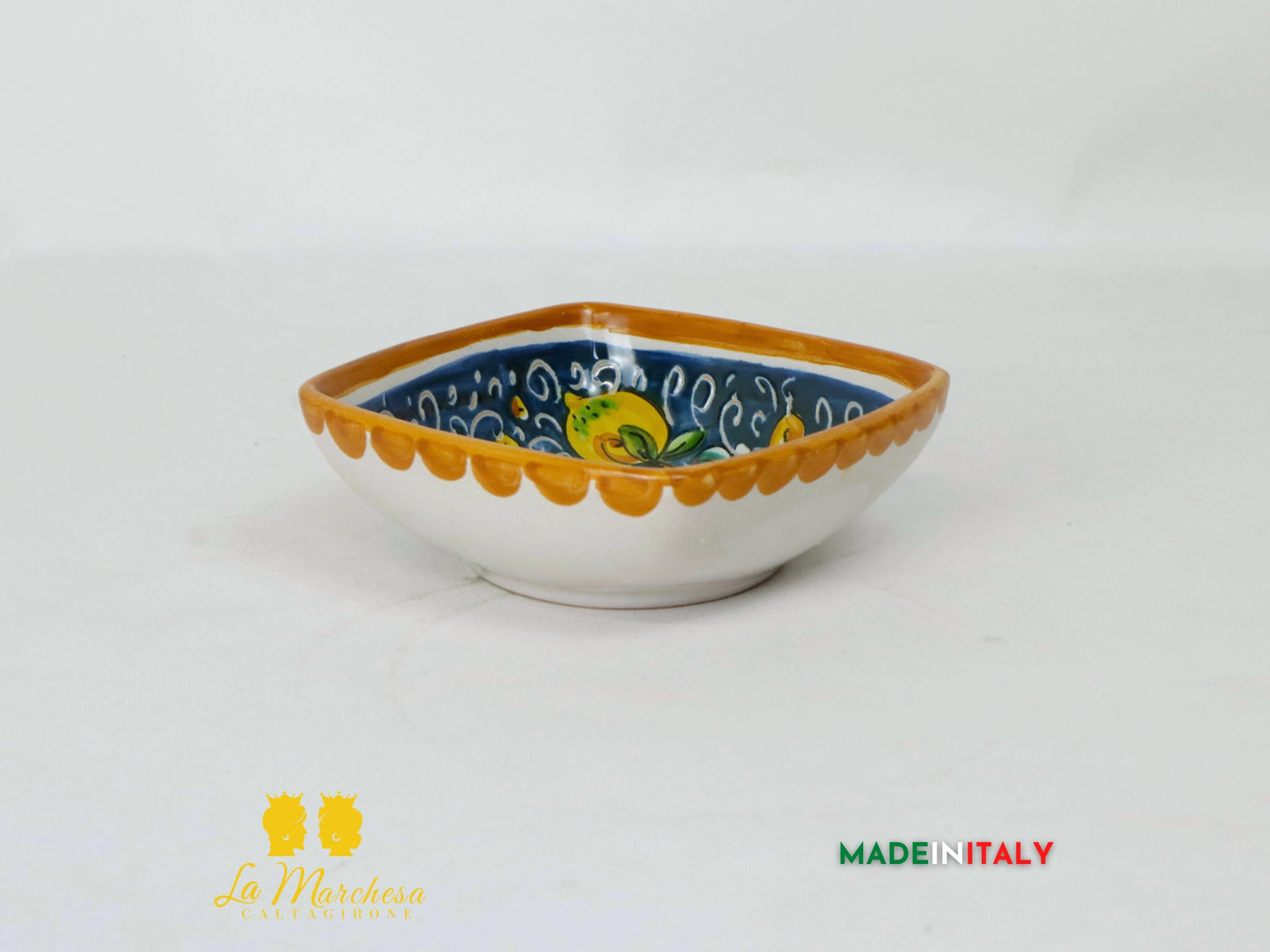 Ciotola in ceramica di Caltagirone decoro ornato blu frutta 14cm