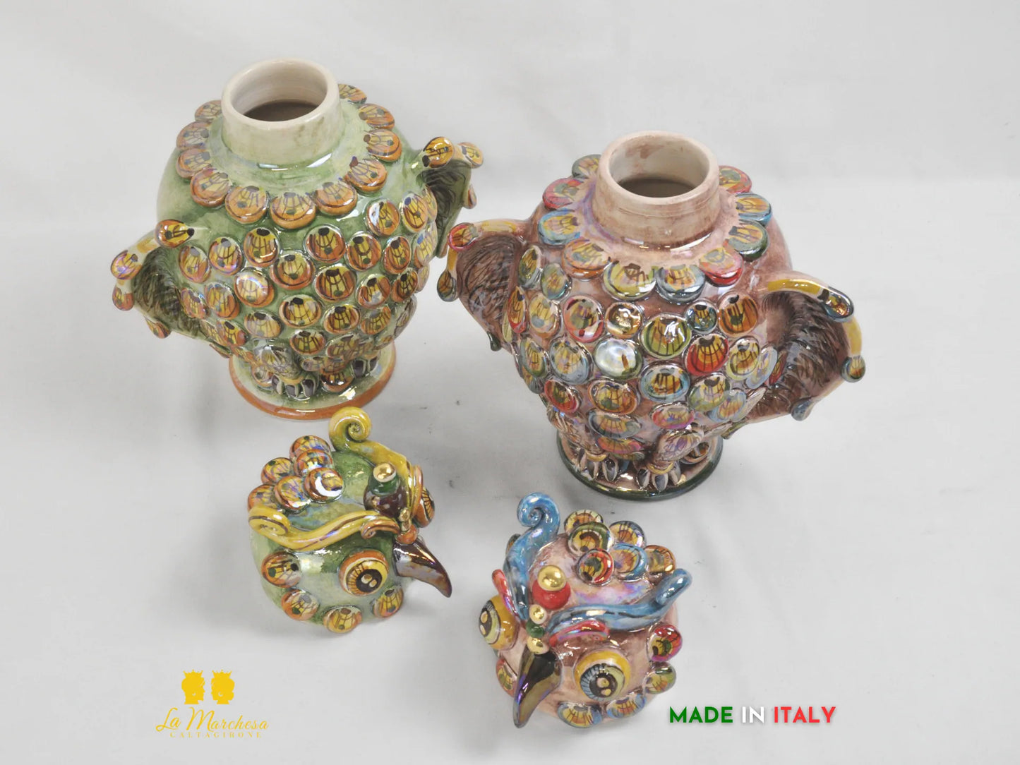 Gufo in ceramica di Caltagirone Madreperla Oro 27cm