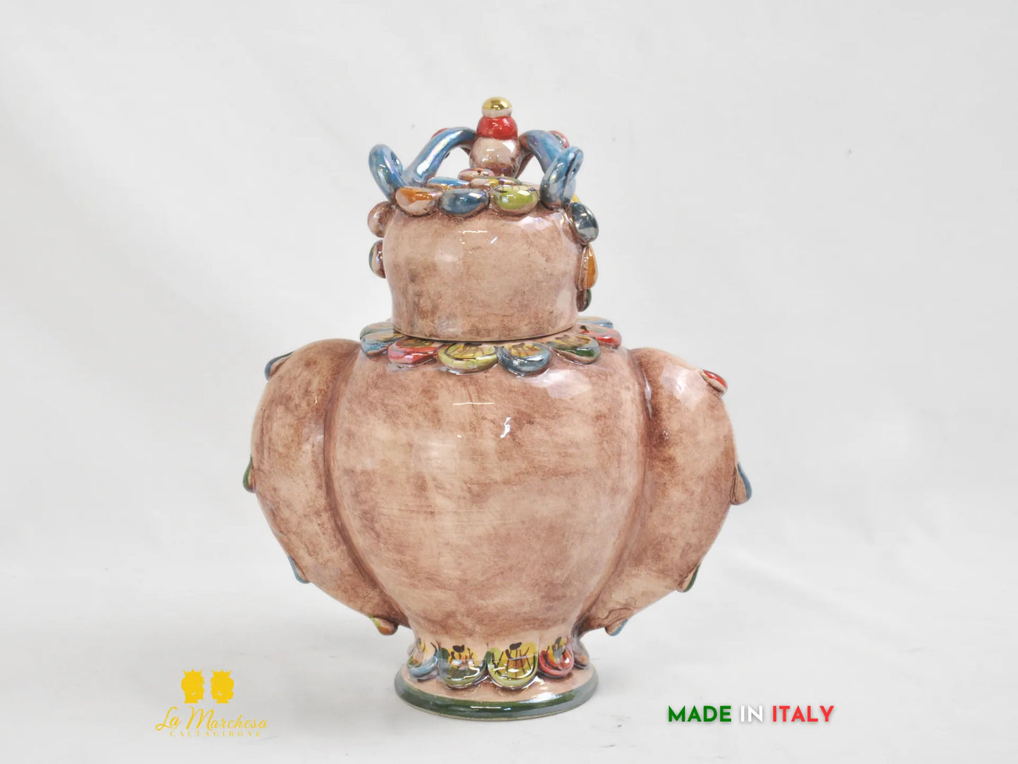 Gufo in ceramica di Caltagirone Madreperla Oro 27cm