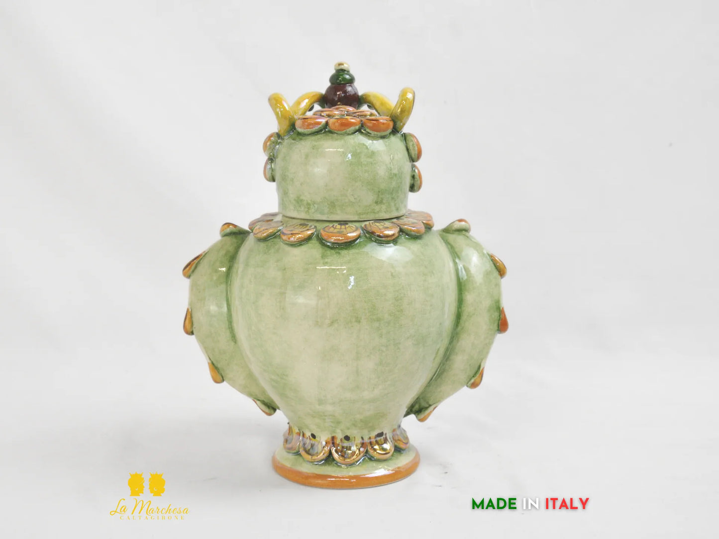 Gufo in ceramica di Caltagirone Madreperla Oro 27cm