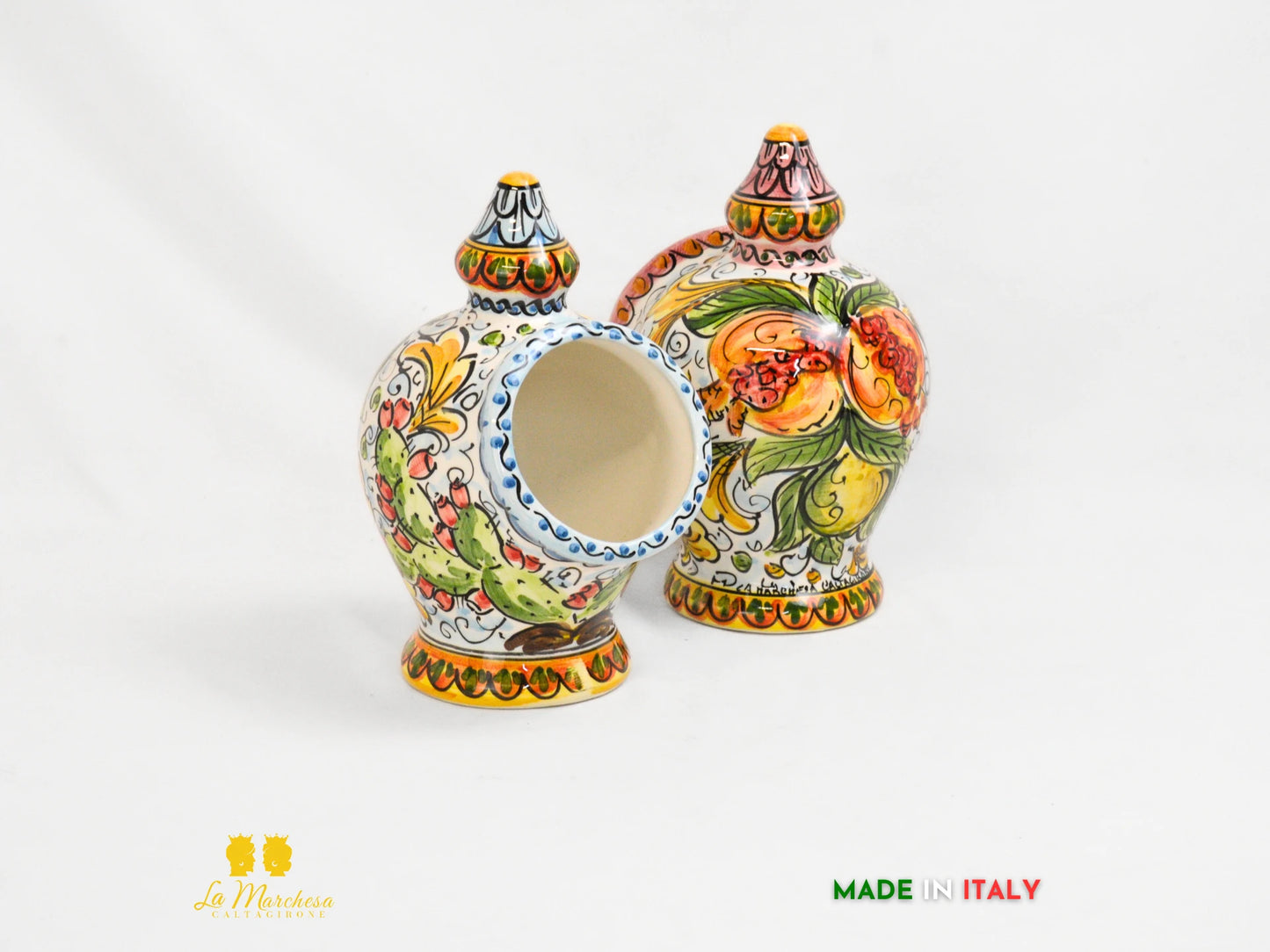 Contenitore Saliera siciliana Ceramica di Caltagirone ornato frutta 25cm
