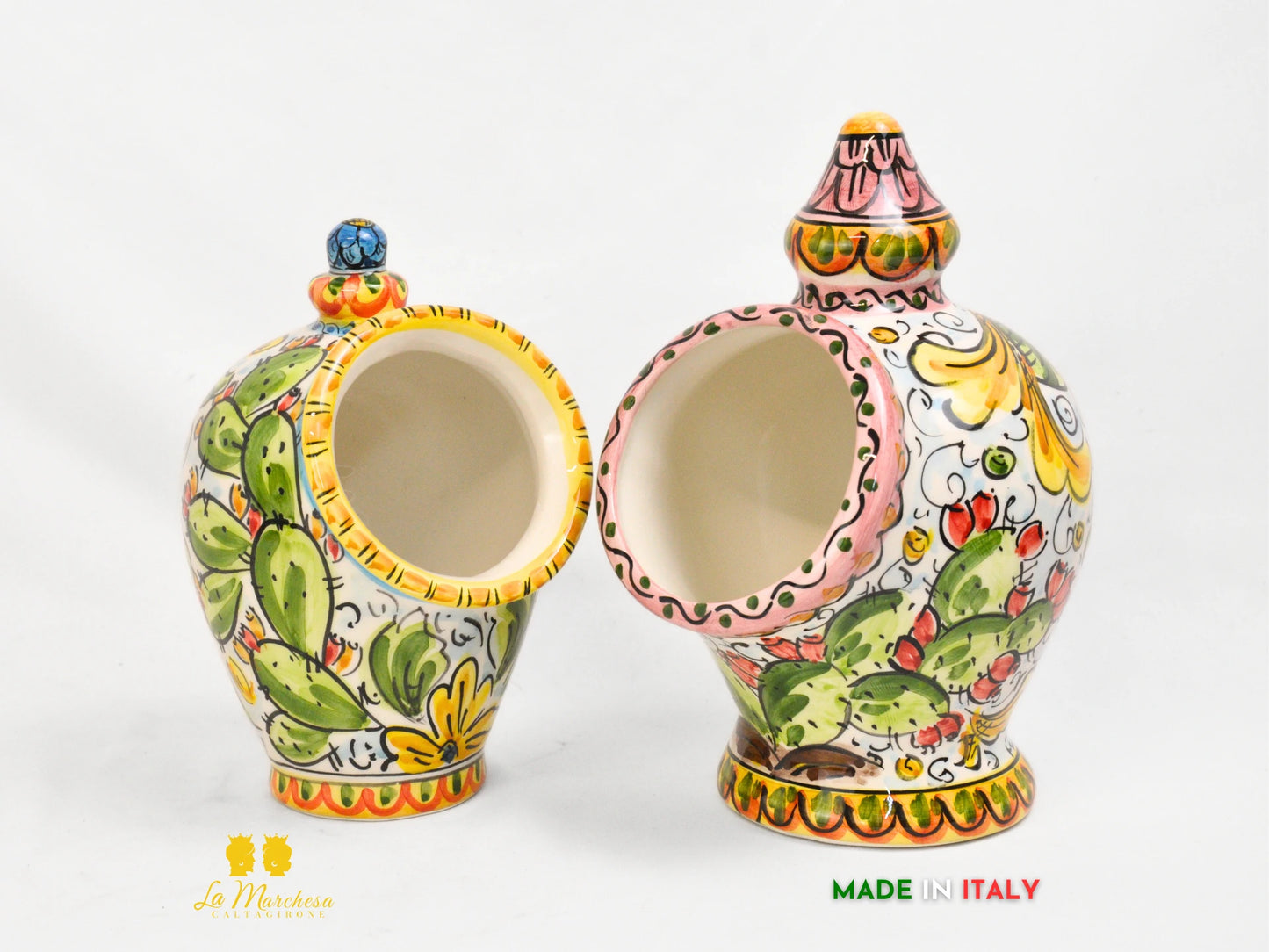 Contenitore Saliera siciliana Ceramica di Caltagirone ornato frutta 25cm