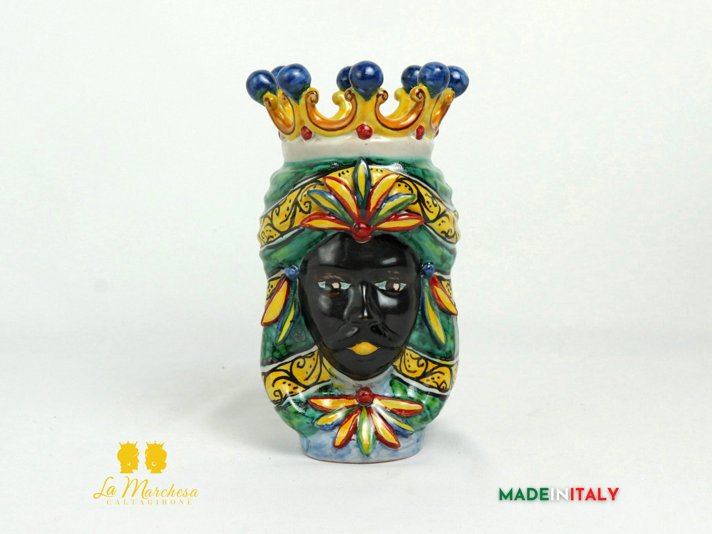 Coppia Teste di Moro in Ceramica di Caltagirone Corona H19 - Vari Modelli (12)
