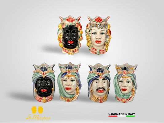 Coppia di Teste di Moro in Ceramica di Caltagirone Afro H14 - Vari modelli