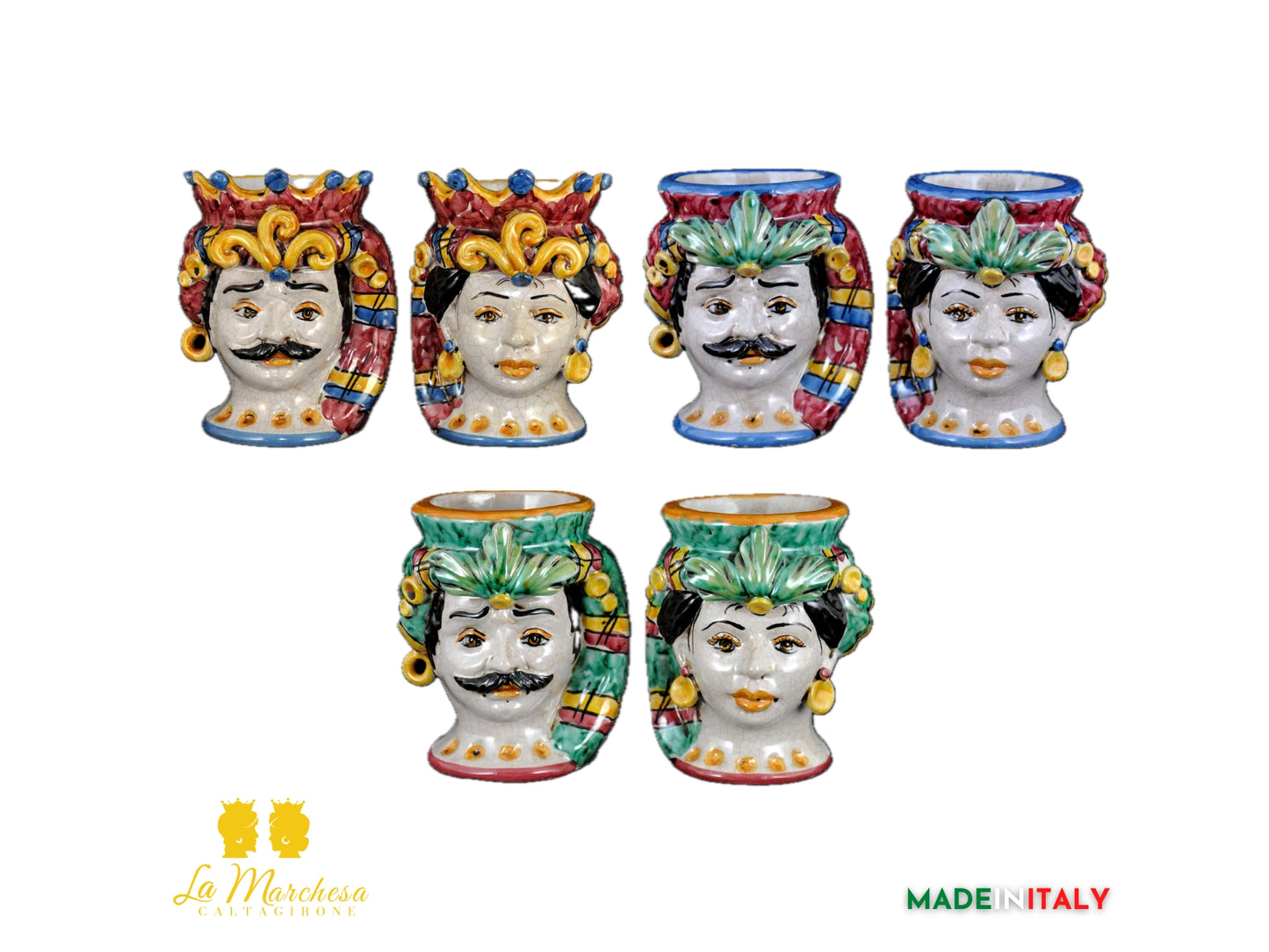 Coppia di Teste di Moro in Ceramica di Caltagirone H14 - Vari Modelli