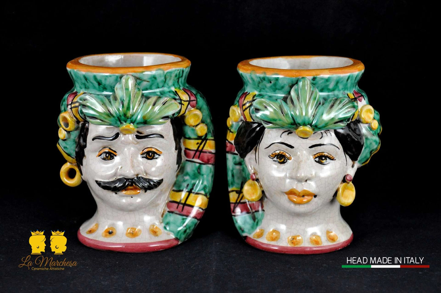 Coppia di Teste di Moro in Ceramica di Caltagirone H14 - Vari Modelli