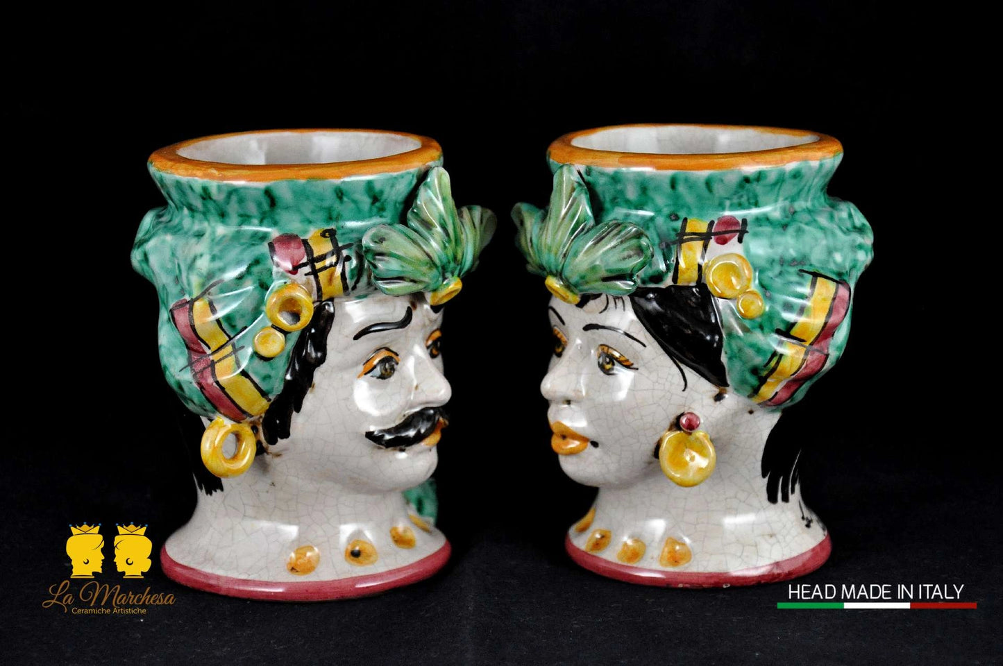 Coppia di Teste di Moro in Ceramica di Caltagirone H14 - Vari Modelli