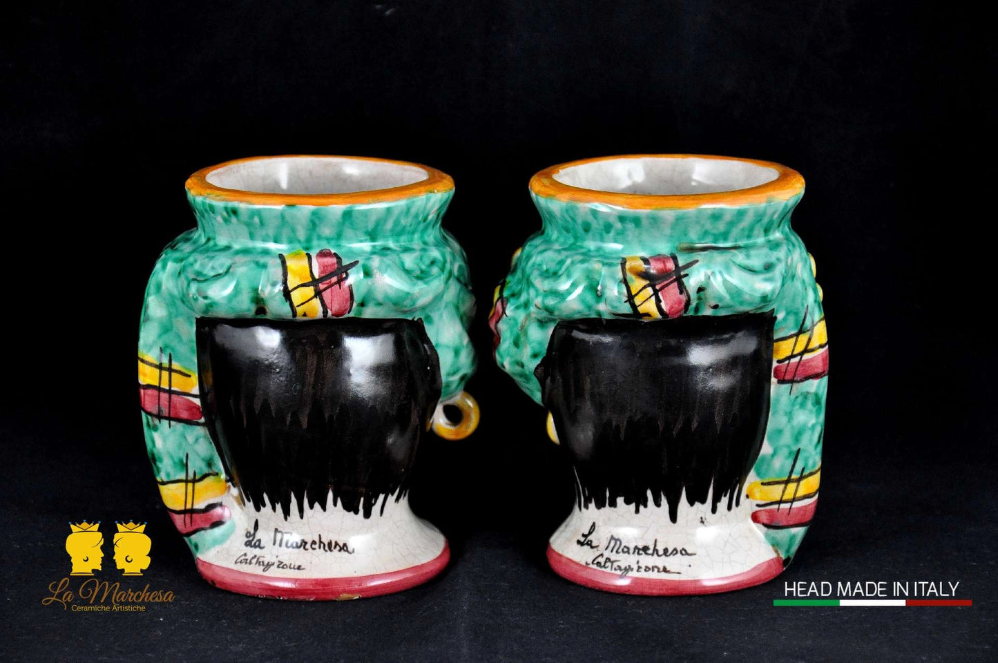 Coppia di Teste di Moro in Ceramica di Caltagirone H14 - Vari Modelli