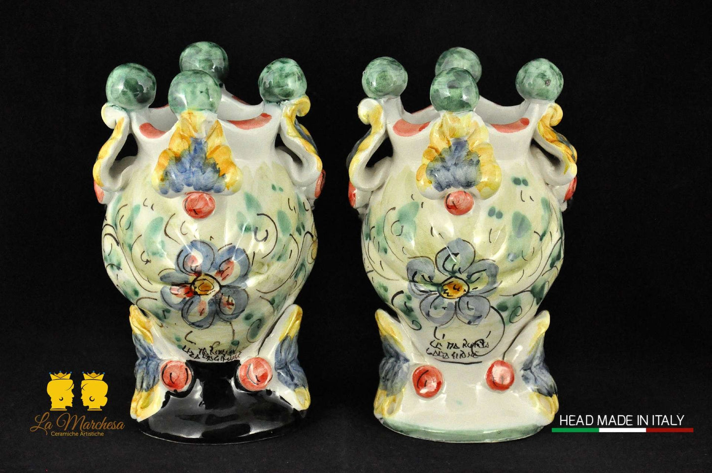 Coppia di Teste di moro Ceramica Caltagirone afro H21 - Vari Colori