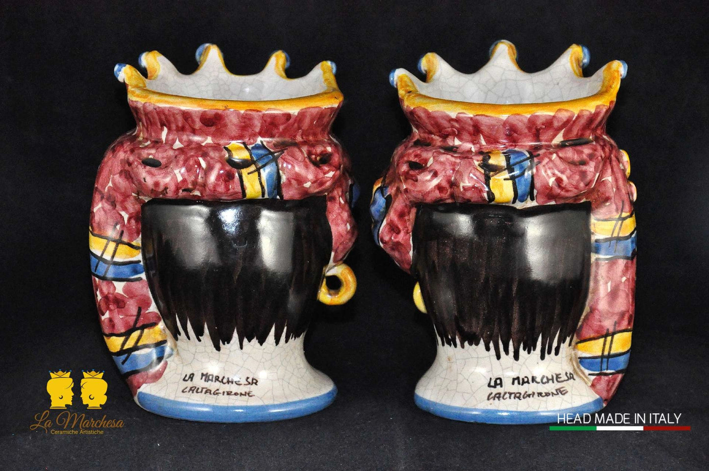 Coppia di Teste di Moro in Ceramica di Caltagirone H14 - Vari Modelli