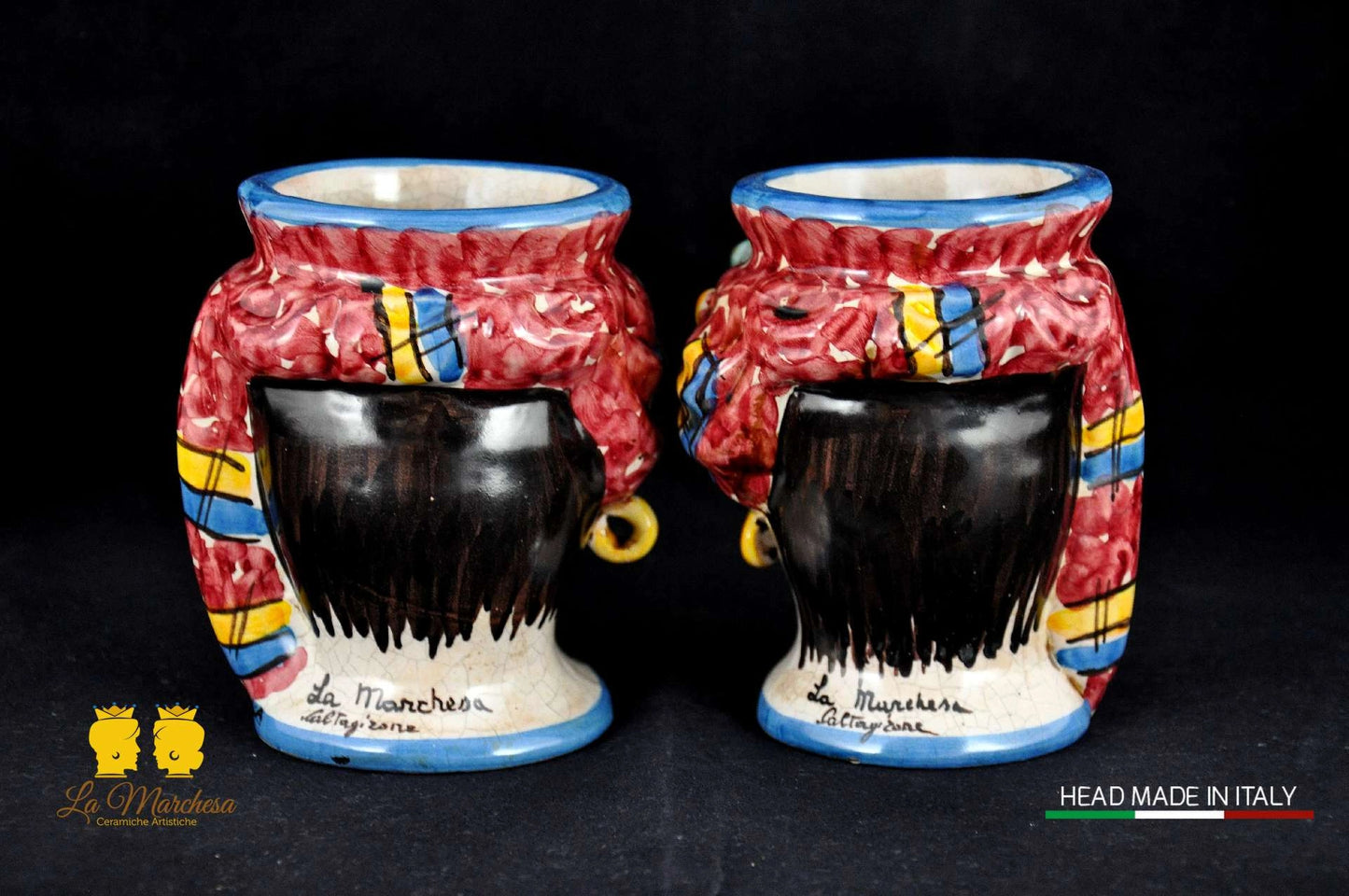 Coppia di Teste di Moro in Ceramica di Caltagirone H14 - Vari Modelli