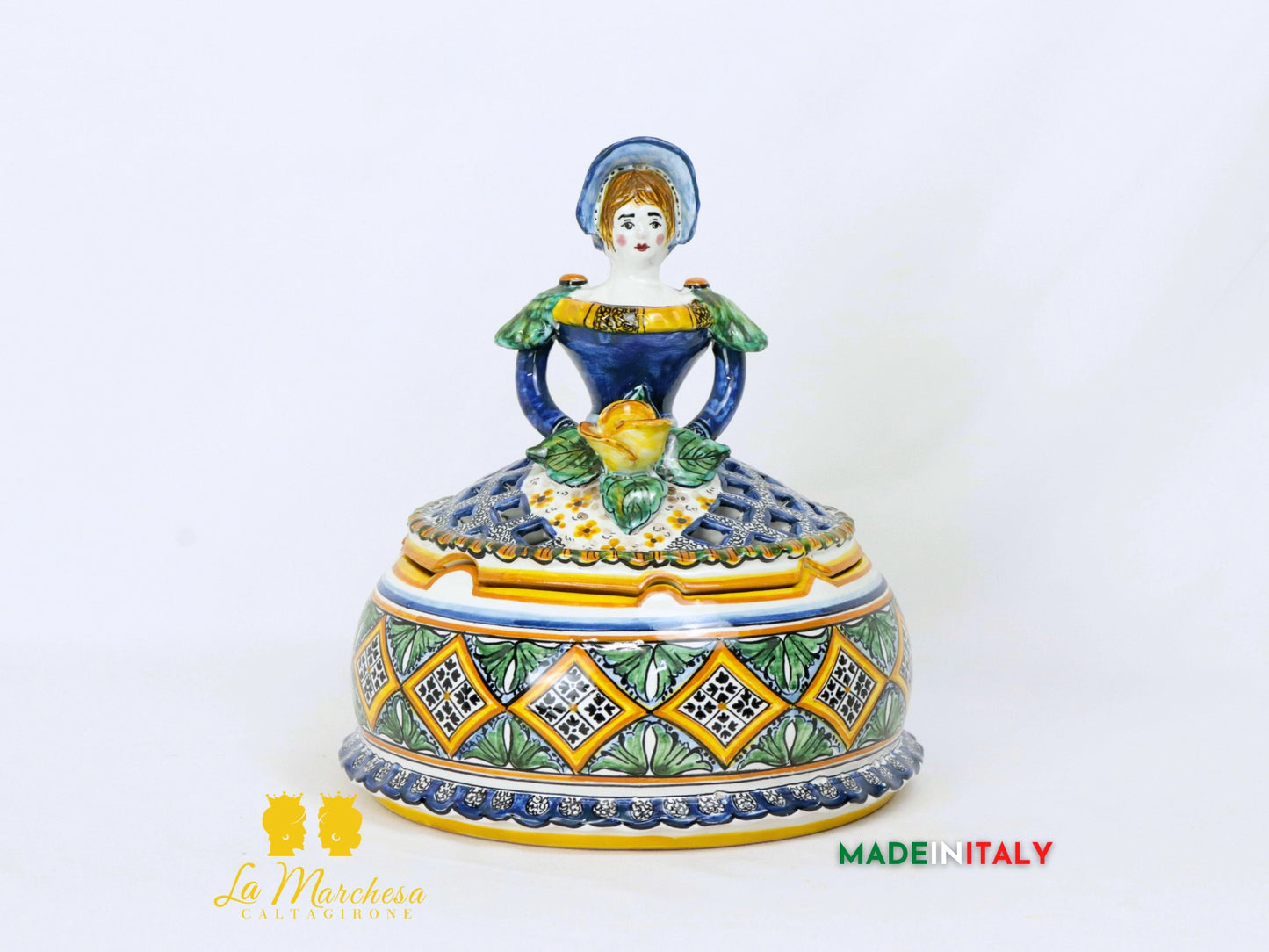 Dama Bambola contenitore porta gioie in ceramica di Caltagirone