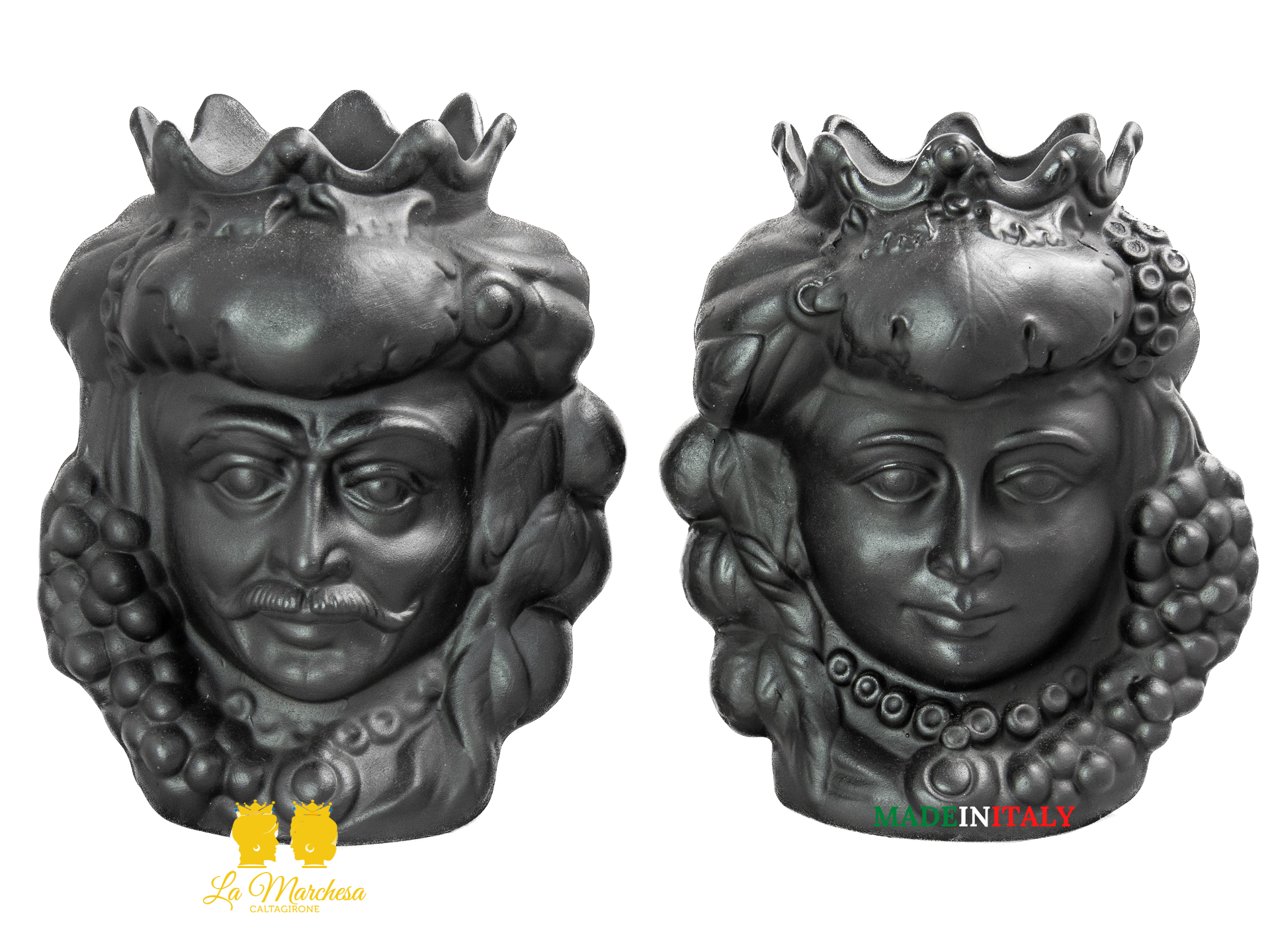 Teste di Moro Ceramica di Caltagirone in terracotta Nero satinato frutta