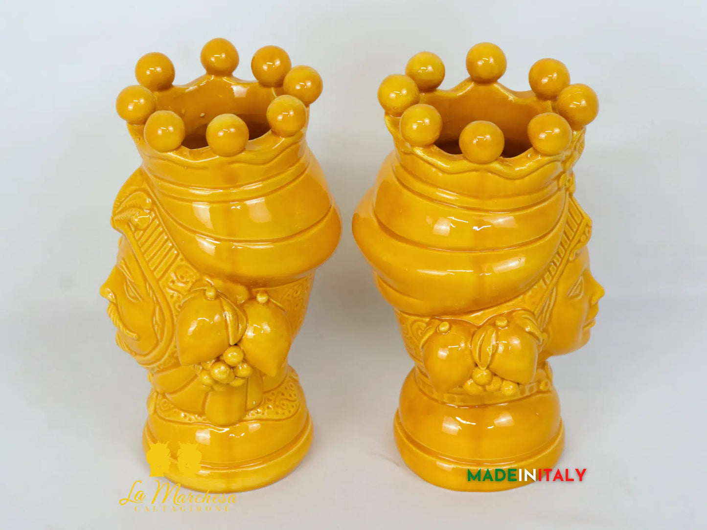 FINE SERIE - Teste di Moro Giallo Ocra in Ceramica di Caltagirone 18cm