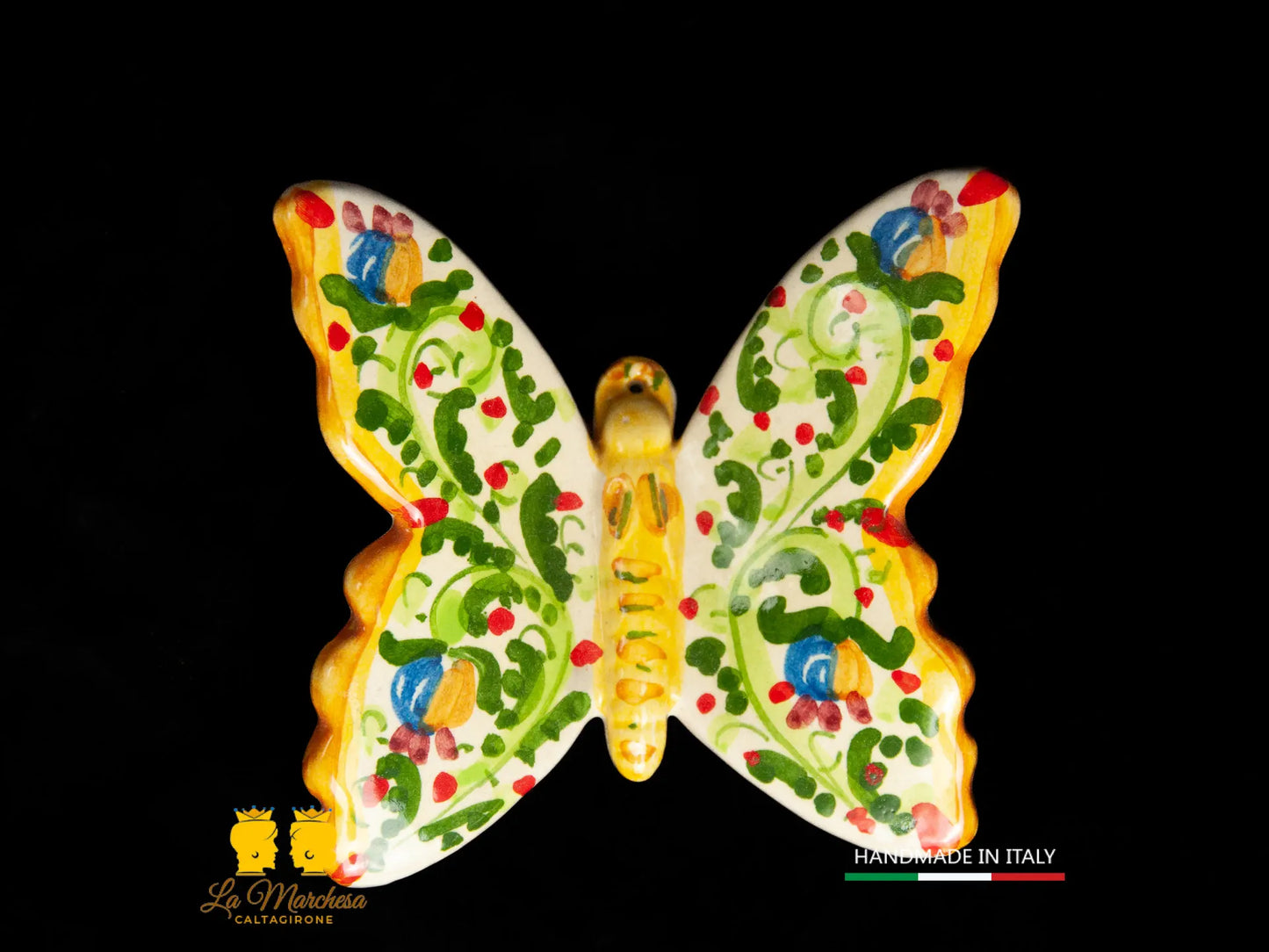 Piccola Farfalla in Ceramica di Caltagirone decoro ornato vari colori 10cm