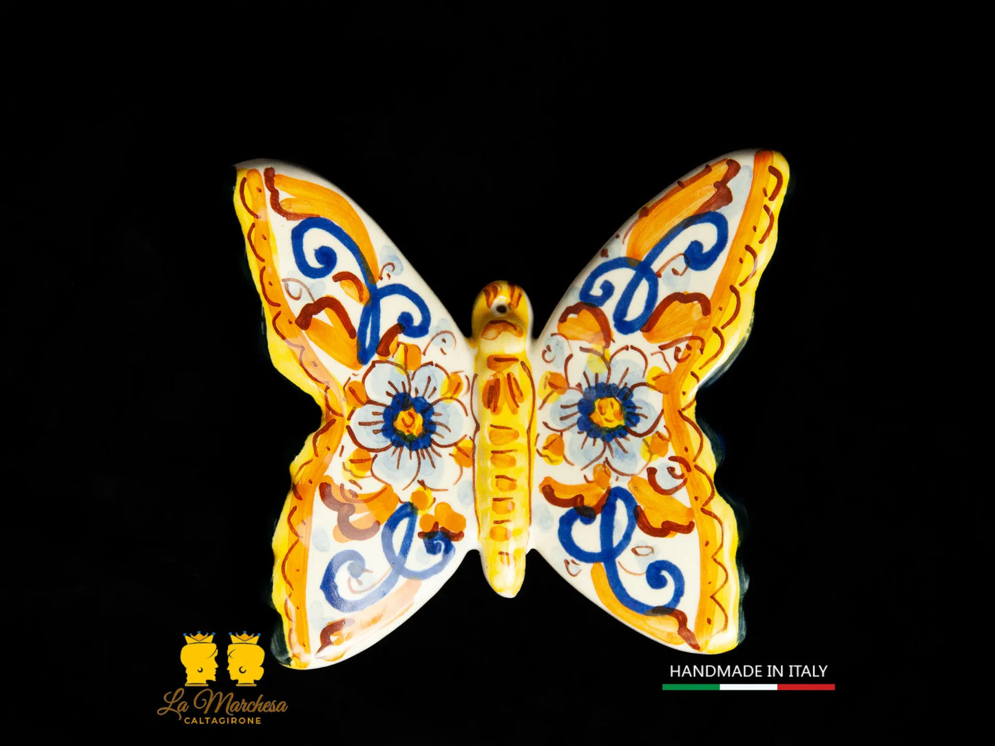 Piccola Farfalla in Ceramica di Caltagirone decoro ornato vari colori 10cm