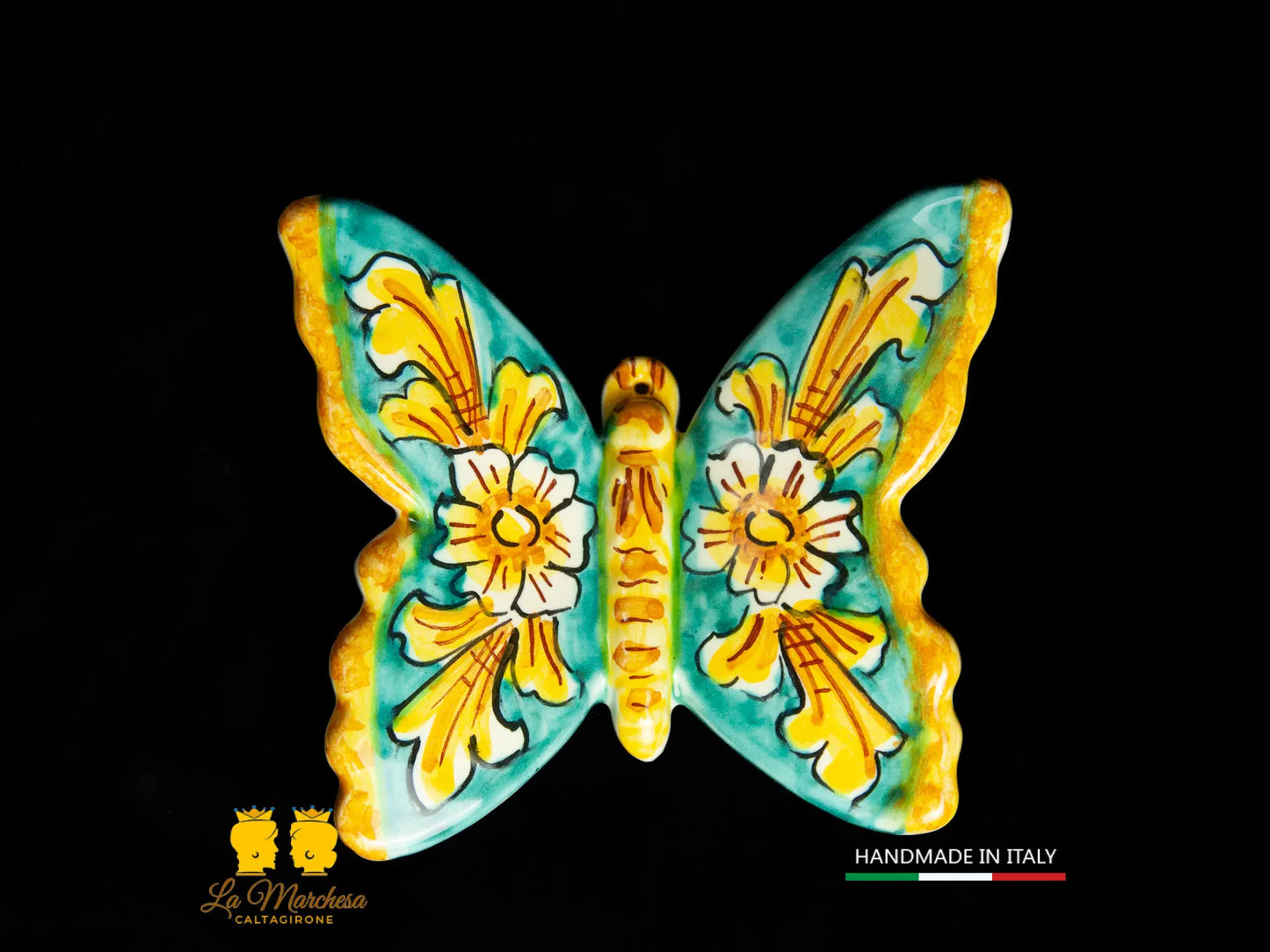 Piccola Farfalla in Ceramica di Caltagirone decoro ornato vari colori 10cm