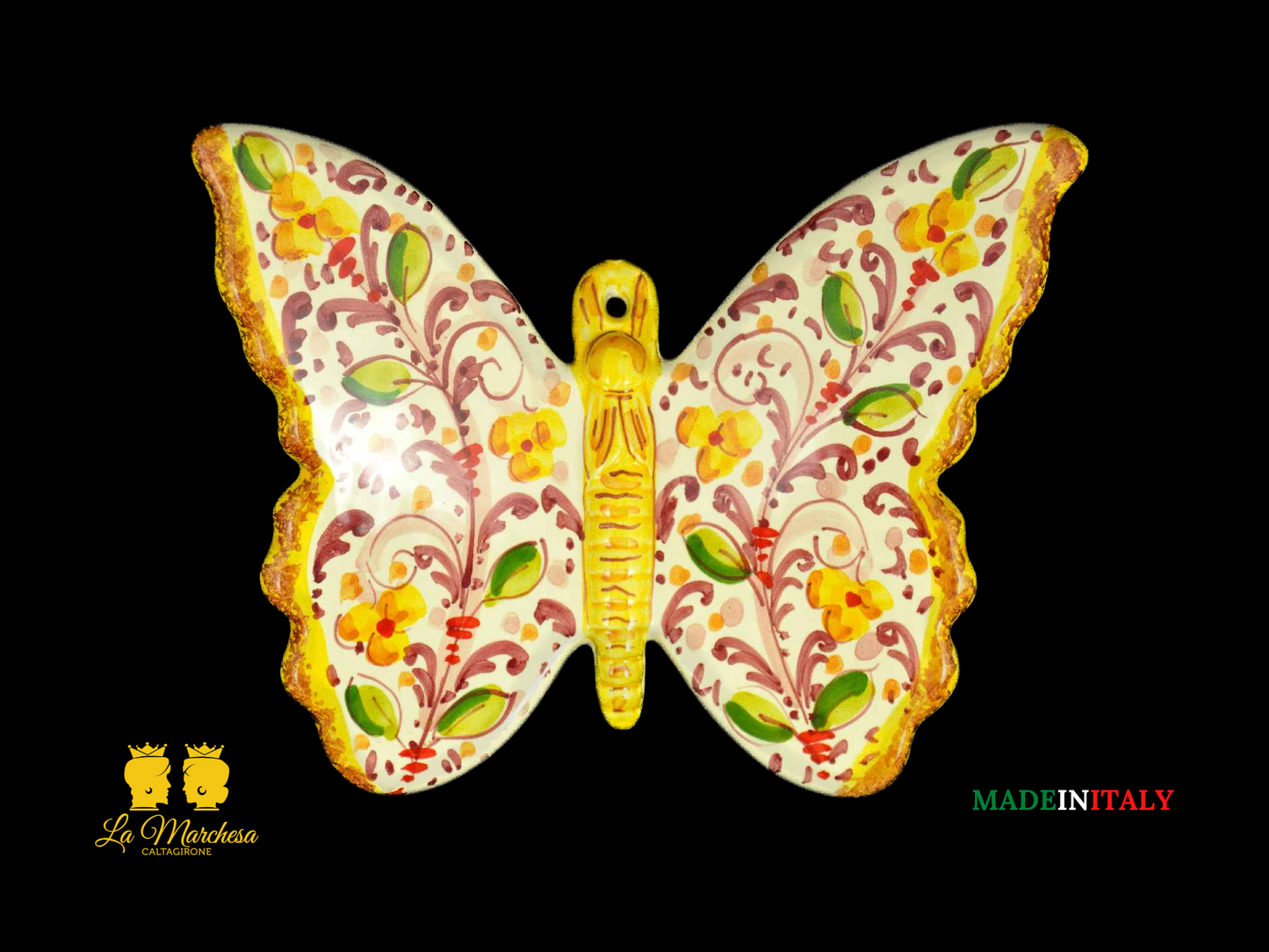 Farfalla in Ceramica di Caltagirone 24cm - '600 bordeaux