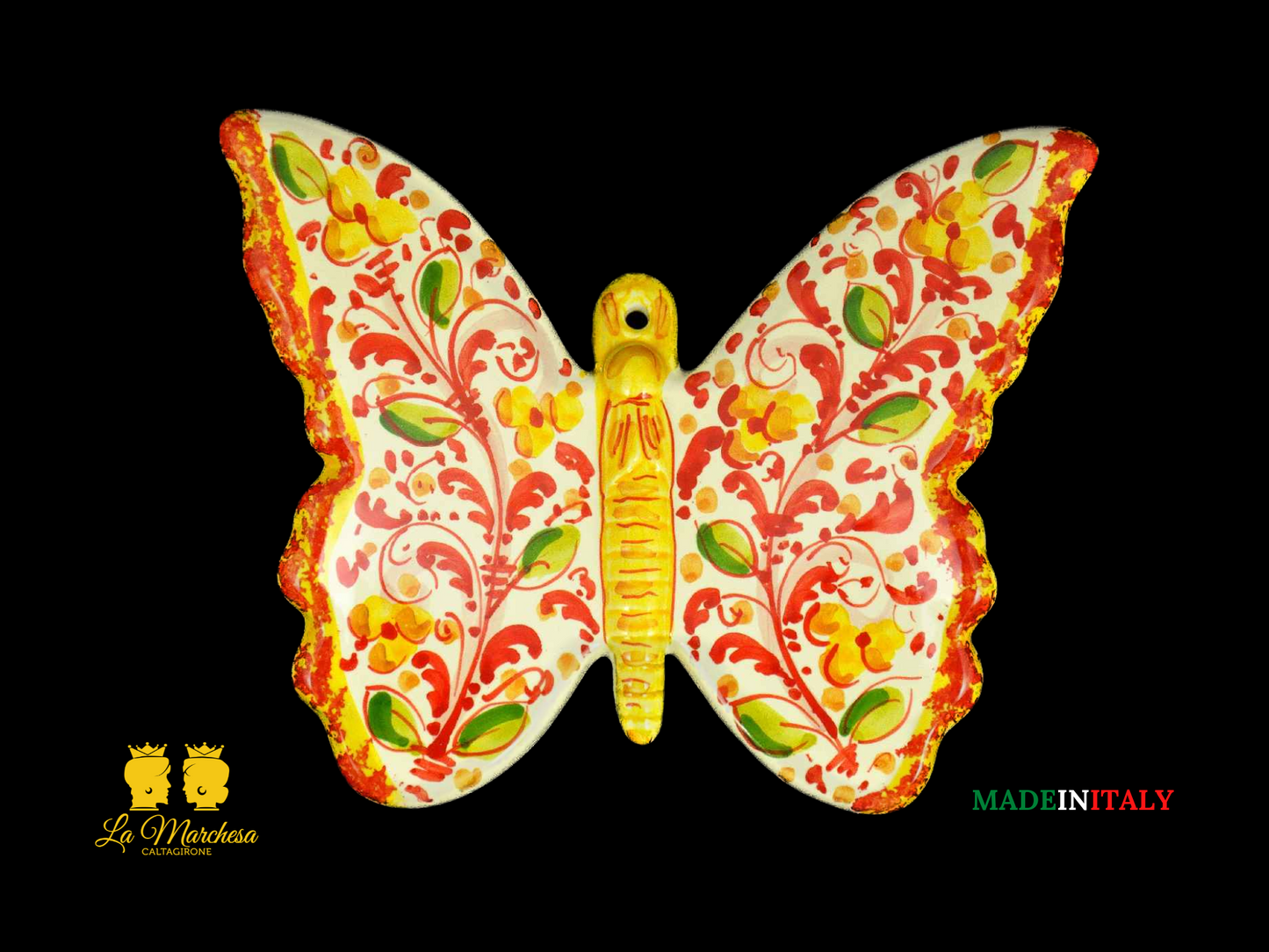 Farfalla in Ceramica di Caltagirone 24cm - '600 rosso
