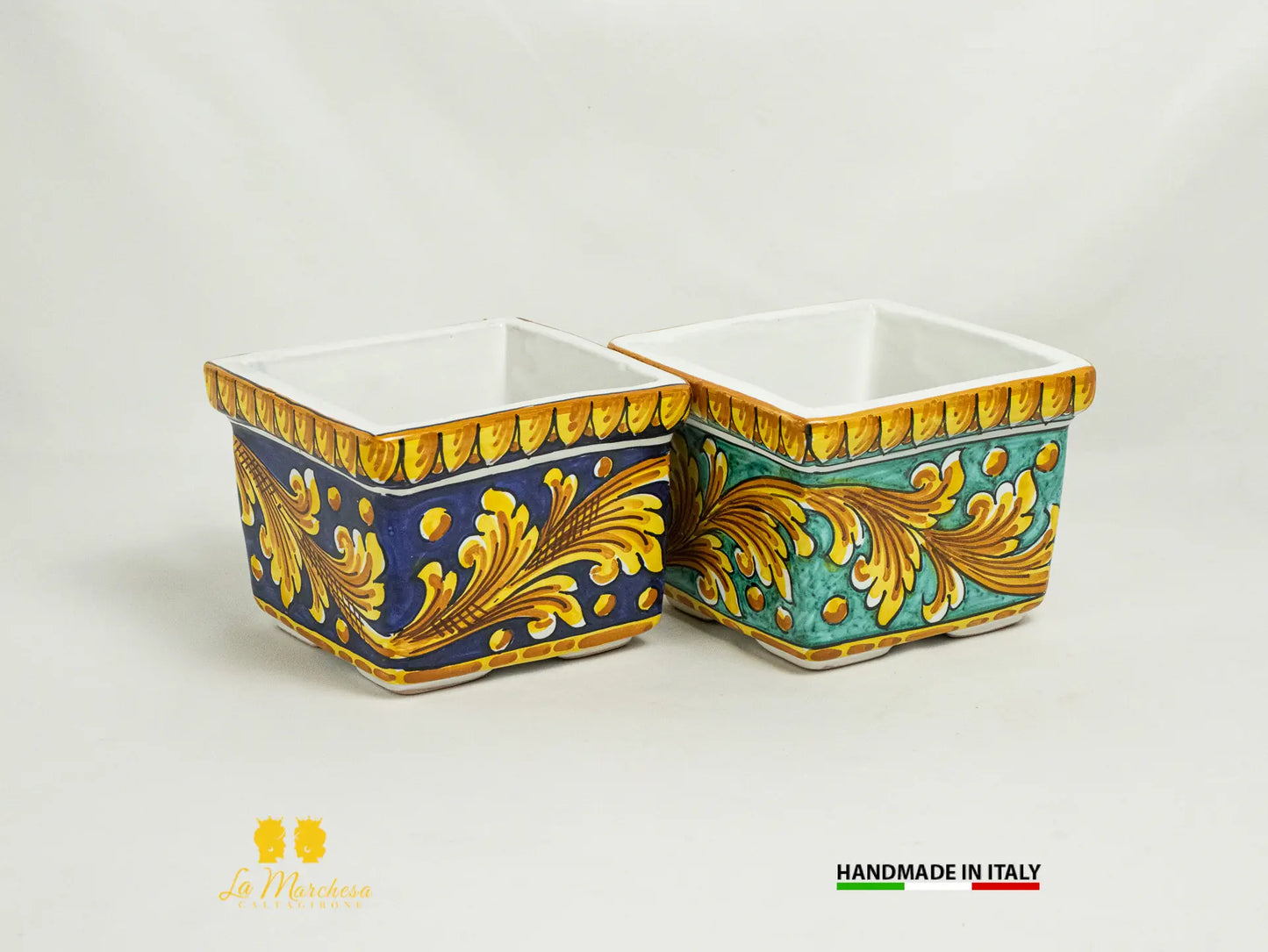 Fioriera da esterno in Ceramica di Caltagirone ornato verde rame 15cm