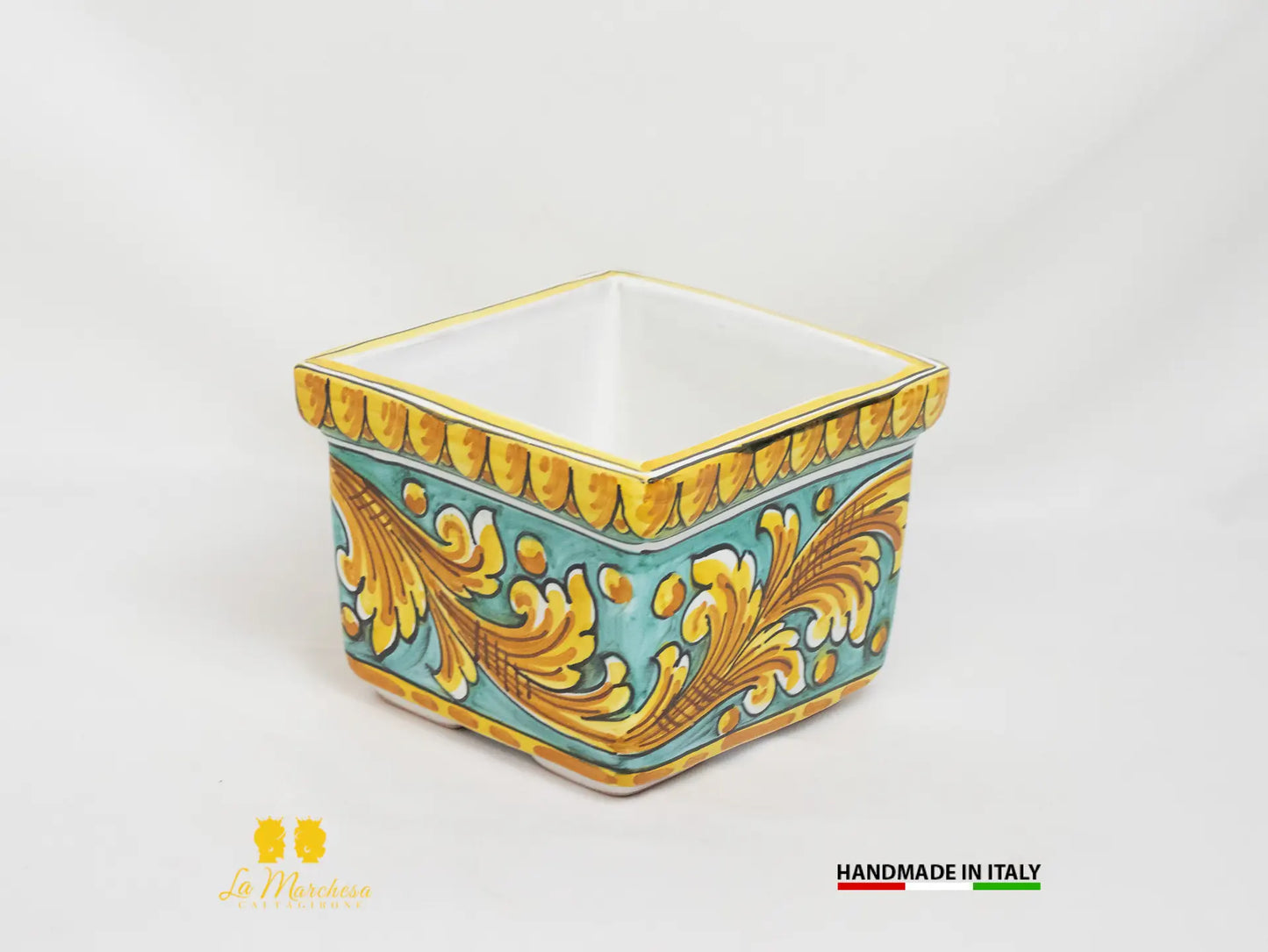 Fioriera in Ceramica di Caltagirone Quadrata Ornato 15cm