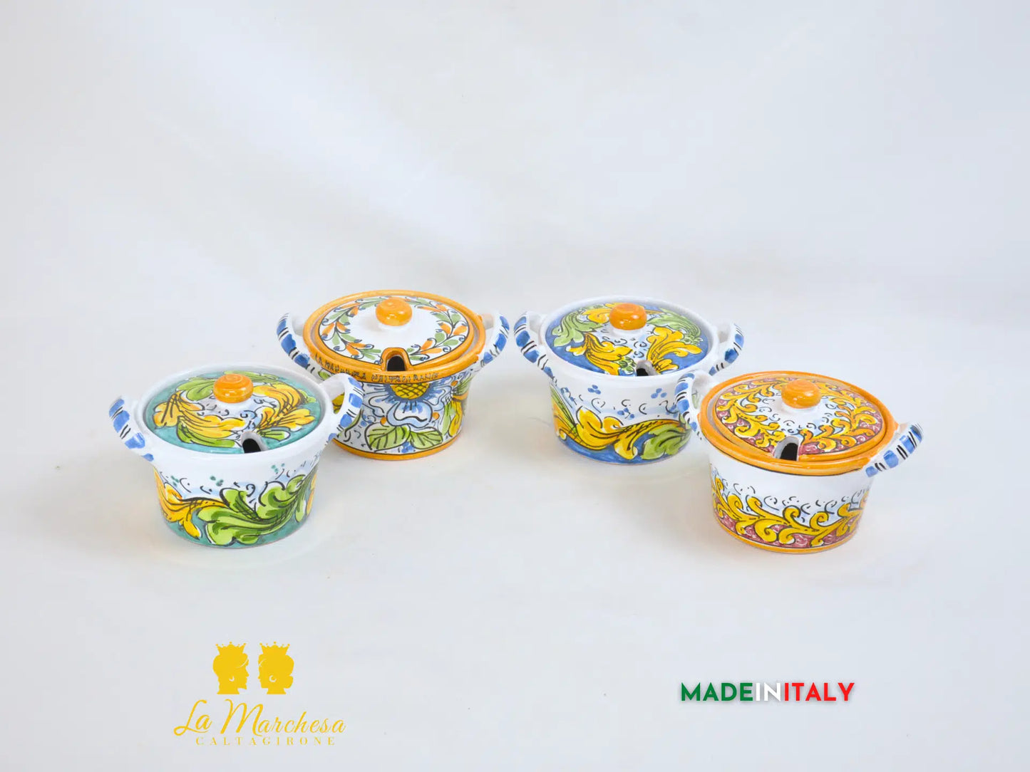 Formaggiera/zuccheriera in Ceramica di Caltagirone ornato barocco
