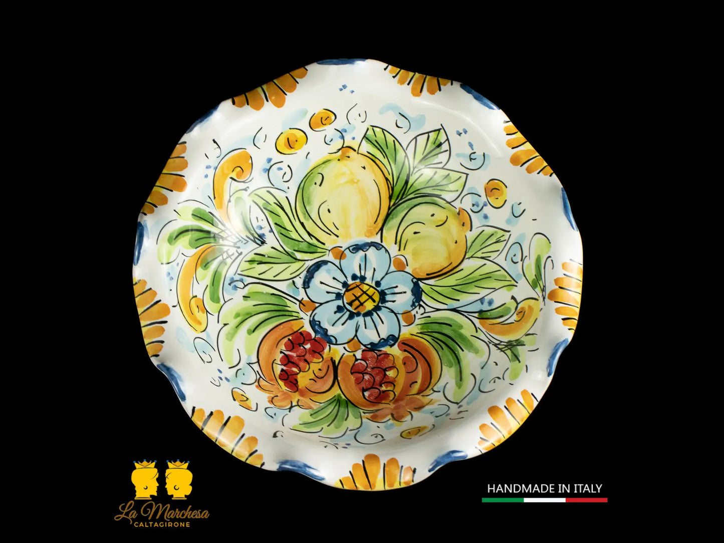 Portafrutta Ciotola con alzata orlata in Ceramica di Caltagirone frutta L20