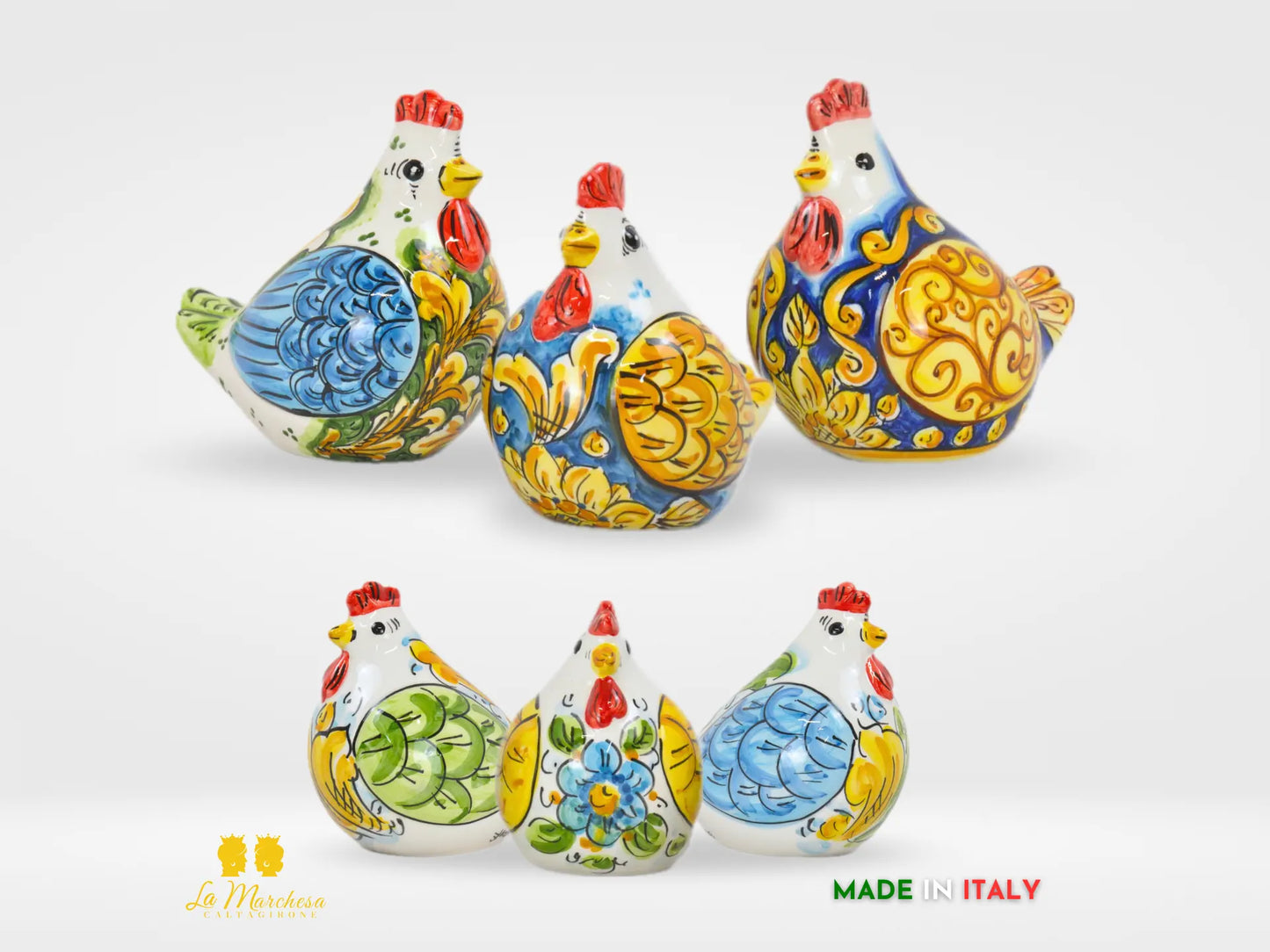 Gallina in Ceramica di Caltagirone decorata unite