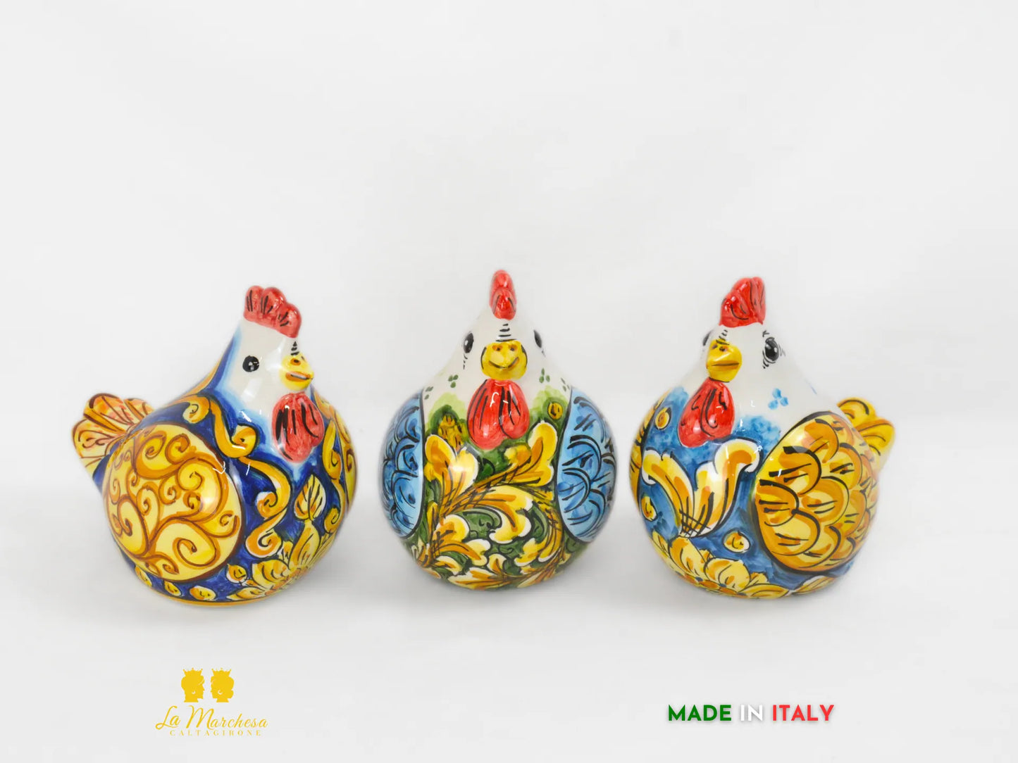 Gallina in Ceramica di Caltagirone decorata grandi