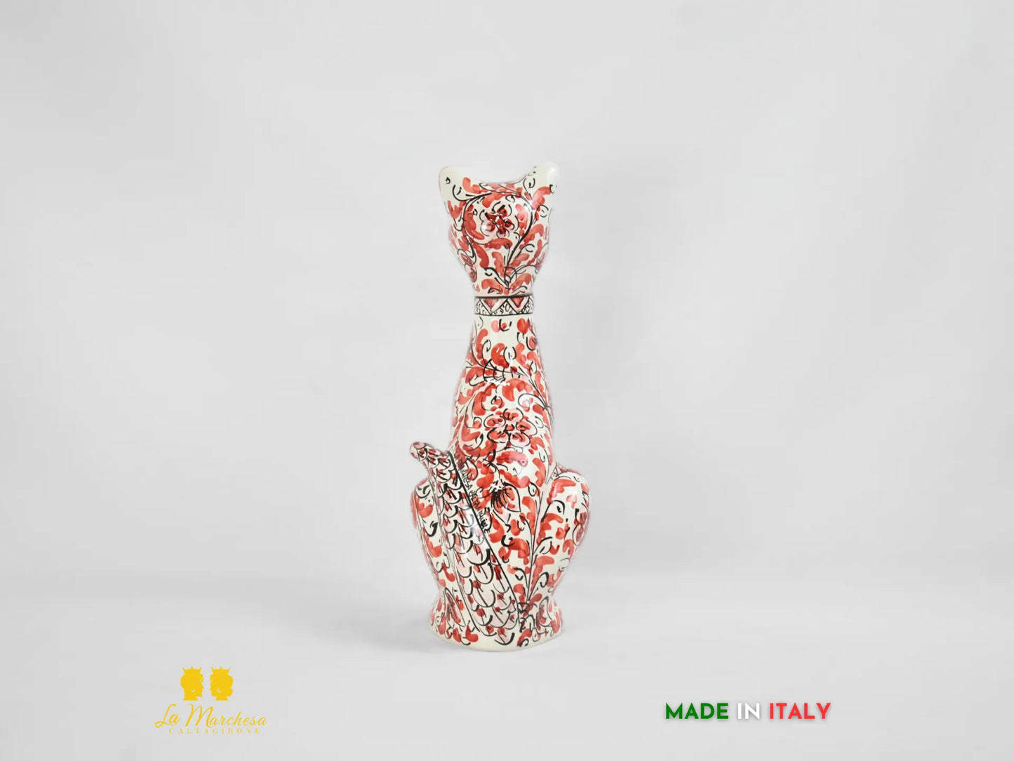 Gatto Decorato in Ceramica di Caltagirone 600 fiocco cm32 - Vari colori