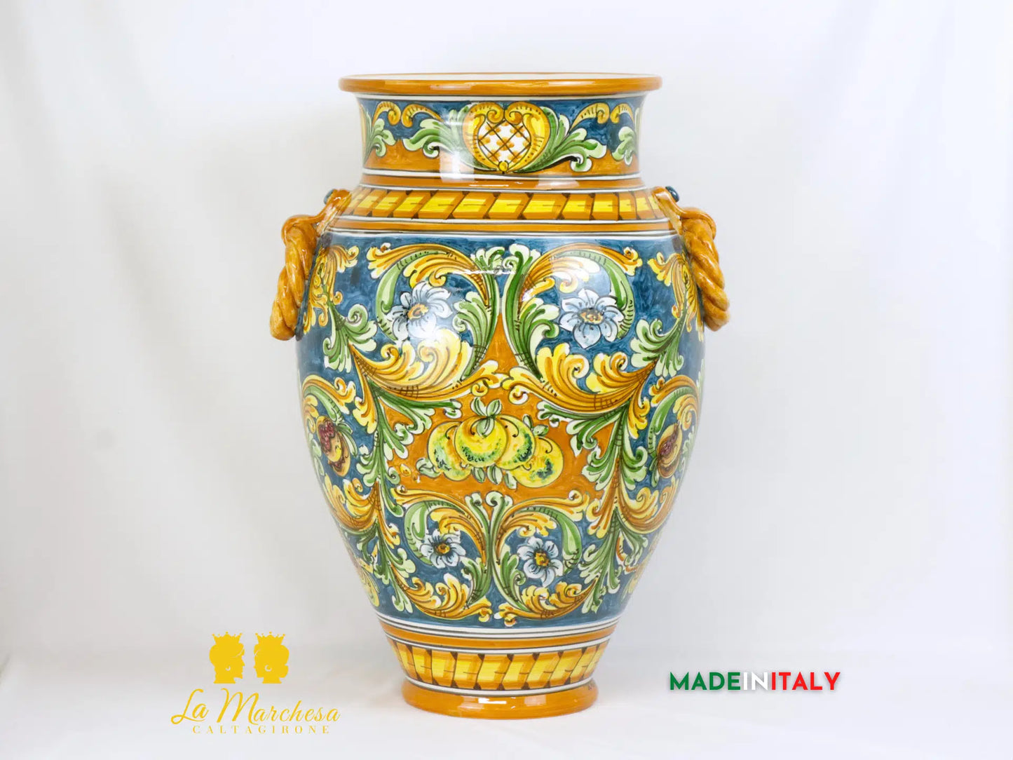 Giara in Ceramica di Caltagirone ornato blu antico 62cm