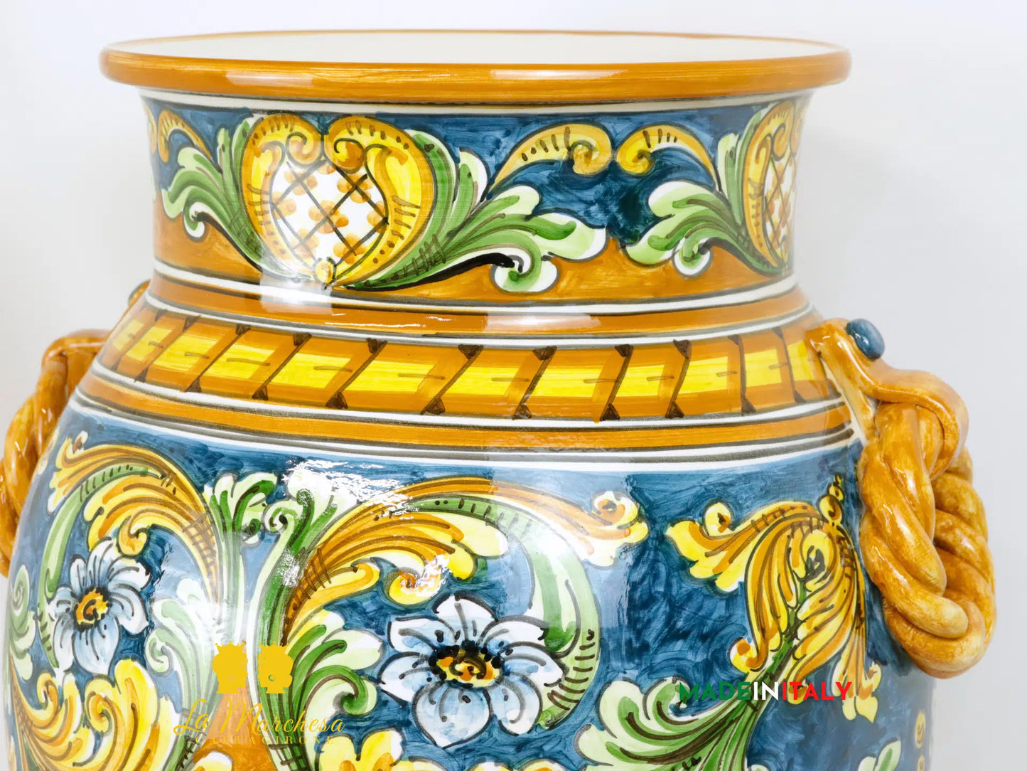 Giara in Ceramica di Caltagirone ornato blu antico 62cm
